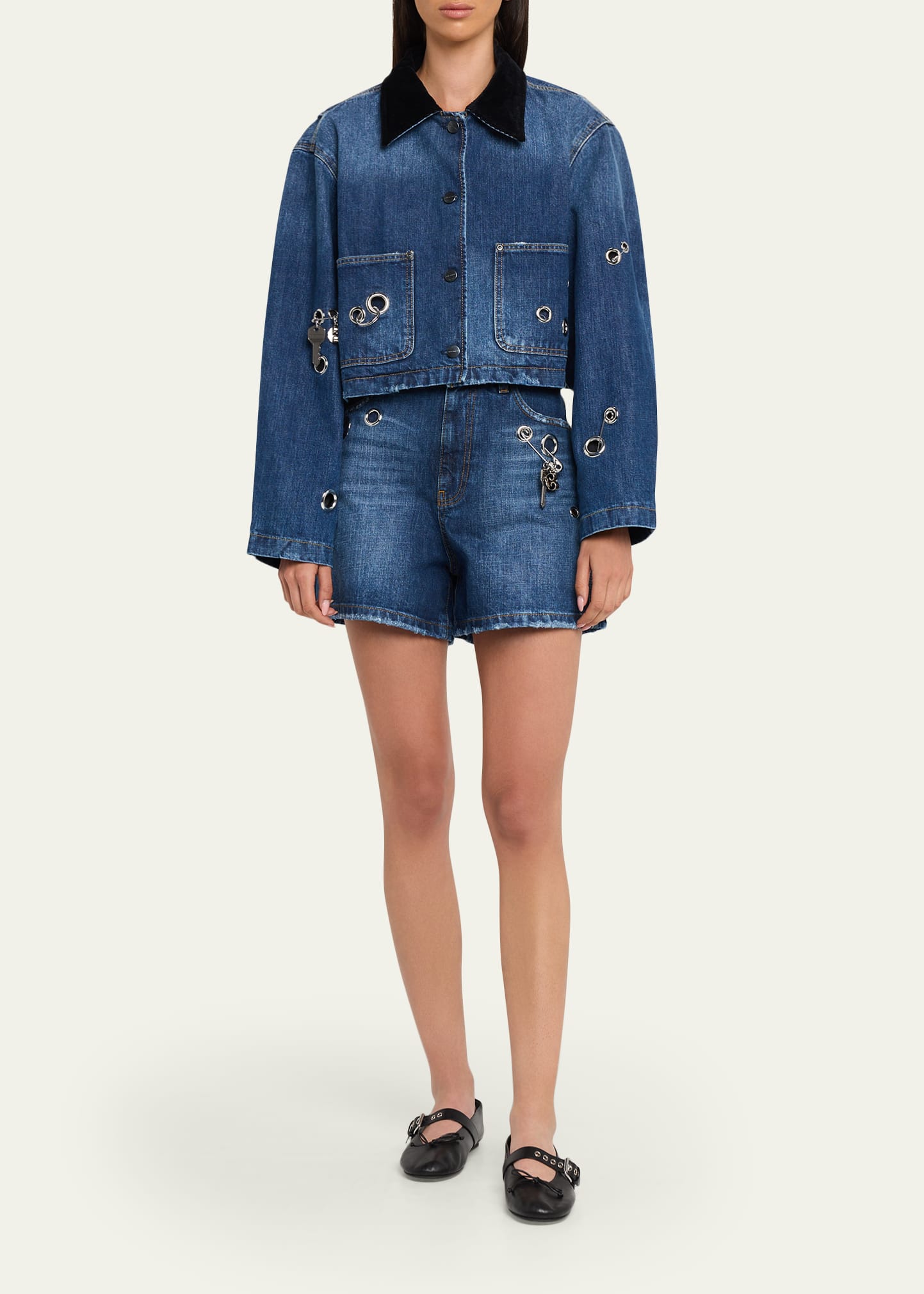MARC JACOBS パフスリーブ　短丈デニムジャケット Marc Jacobs Grommet Denim Crop Utility Jacket - Bergdorf Goodman