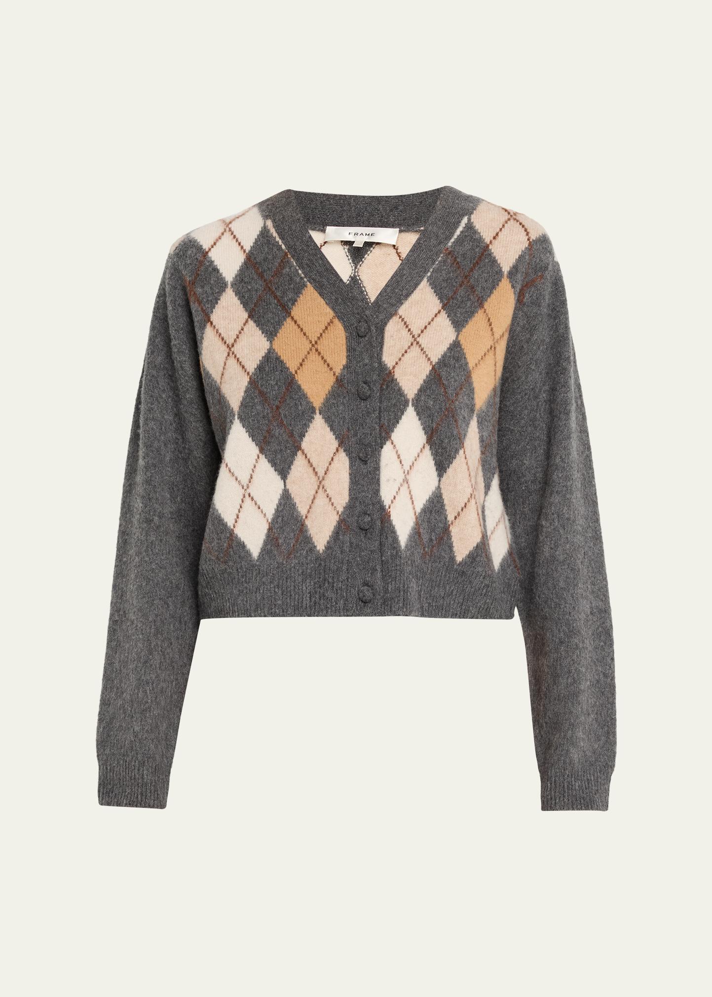 FRAME The Brushed Argyle Cardigan - Bergdorf Goodman