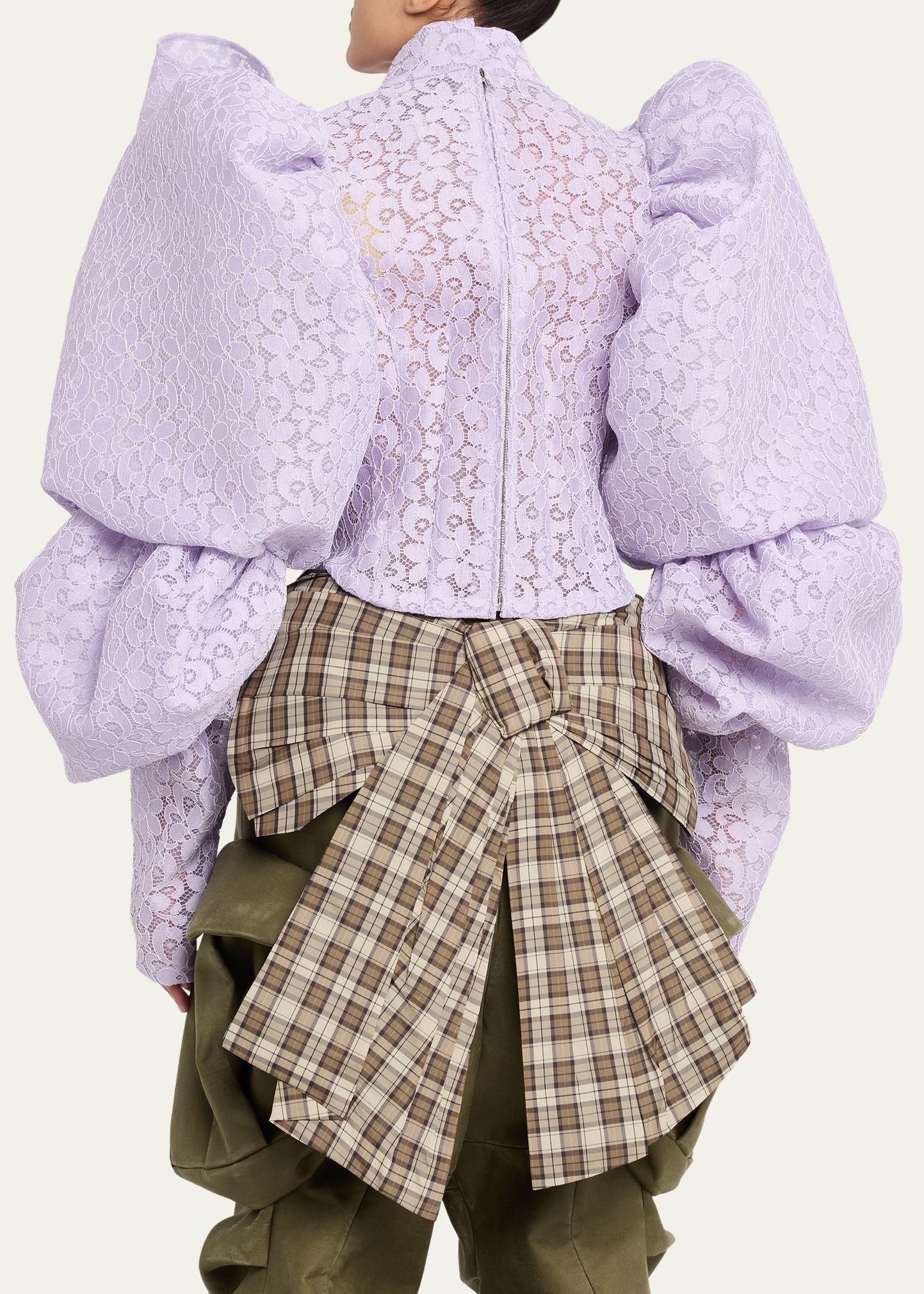 Marc Jacobs Runway Bonded Lace Puff-Sleeve Crop Top - Bergdorf Goodman