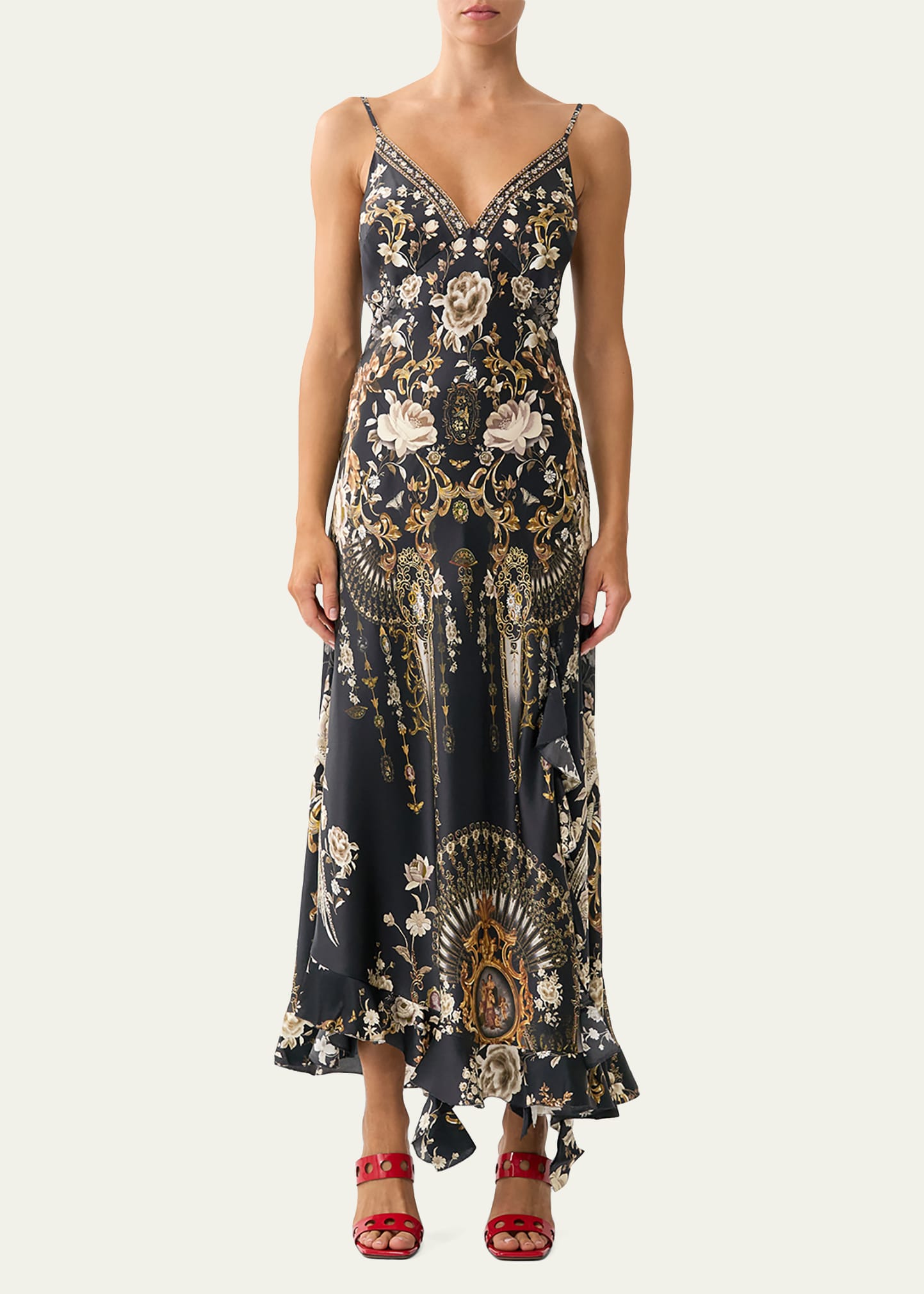 Camilla Flamenco Folklore Bias Slip Dress with Frill Hem