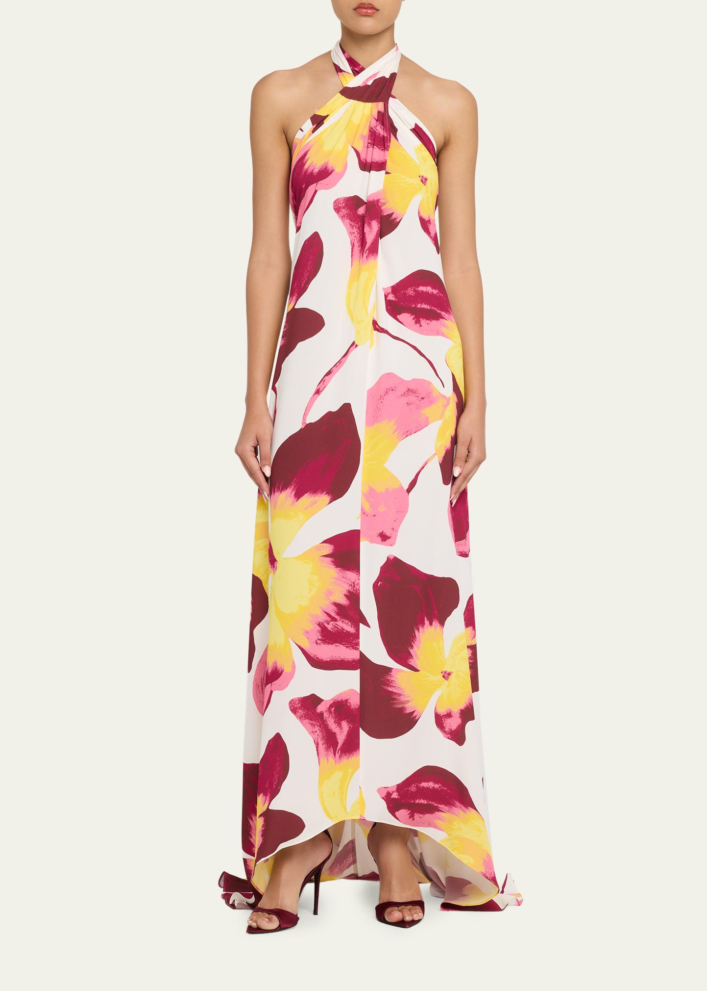 Diane Von Furstenberg Tamsin Backless Floral-Print Halter Maxi Dress, Island Orchid, Women's, XS, Casual & Work Dresses Maxi Dresses