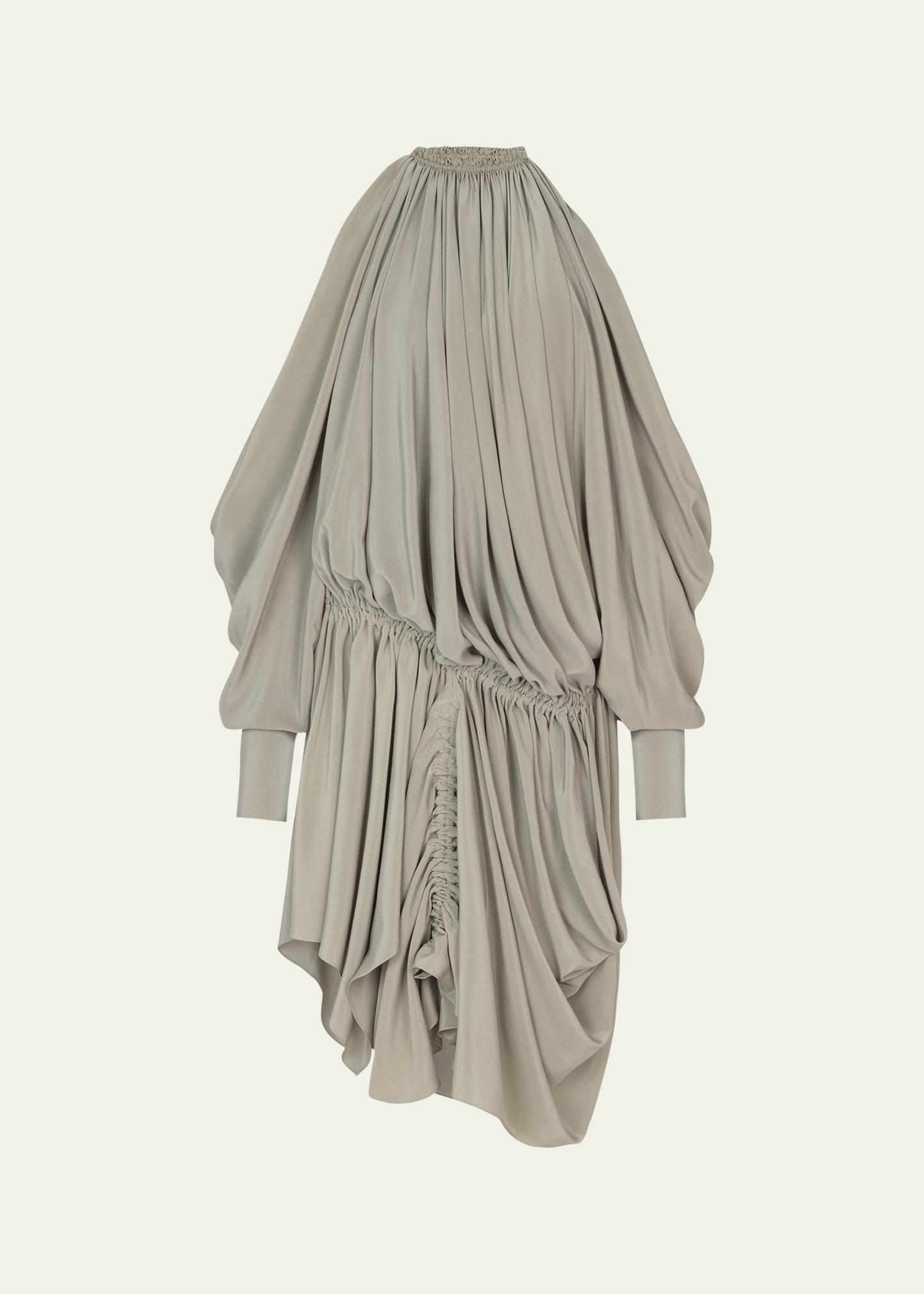 Balmain Asymmetric Draped Cold-Shoulder High-Low Dress