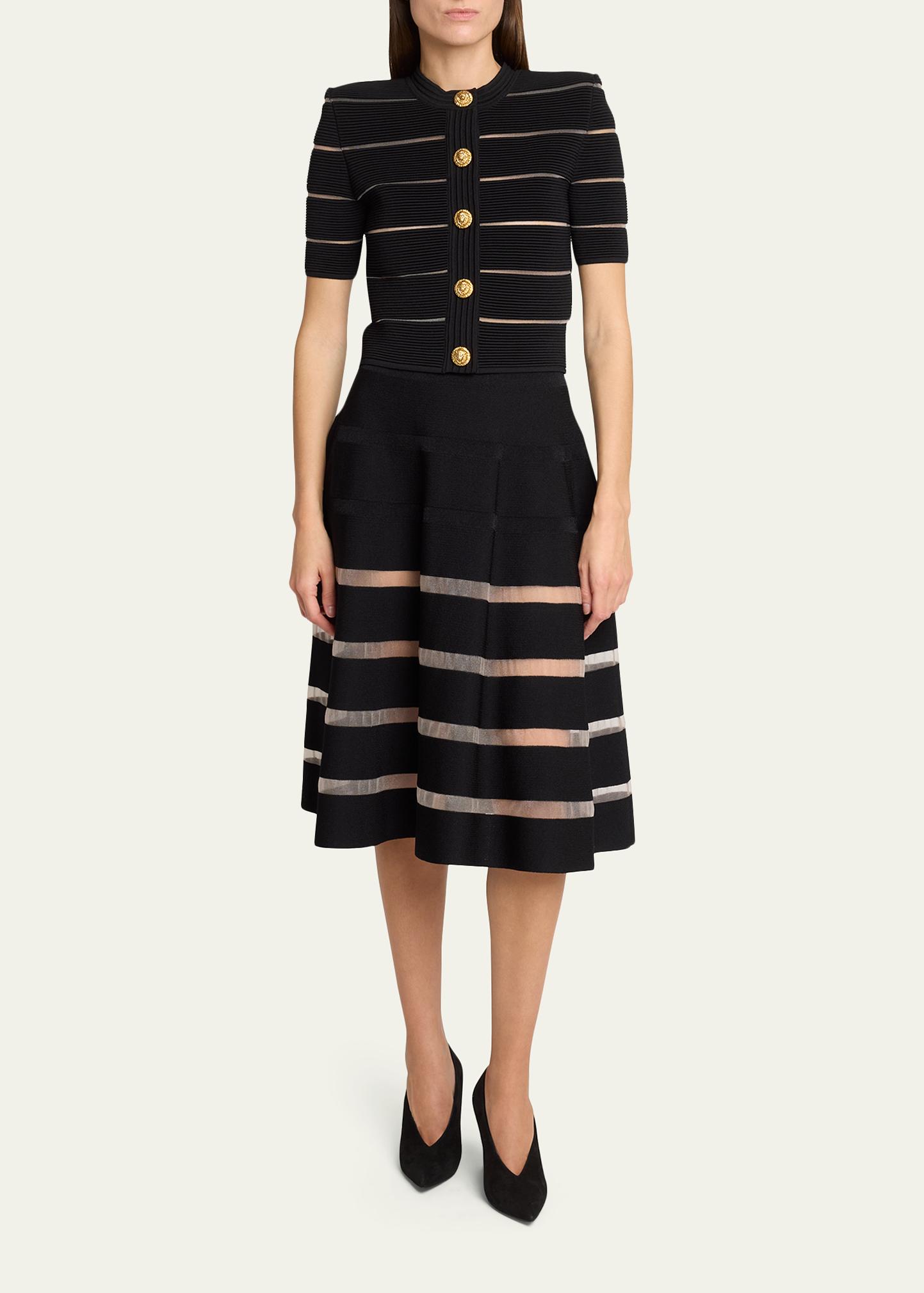 Balmain Sheer Striped Midi Skirt - Bergdorf Goodman