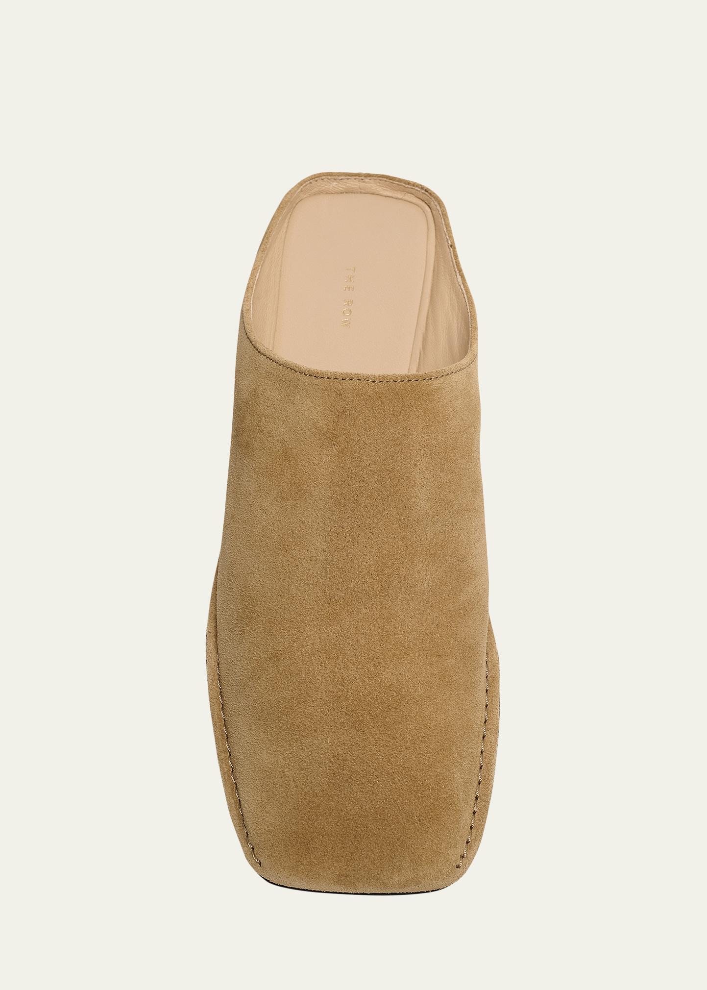 The Row Piper Suede Square-Toe Mules - Bergdorf Goodman