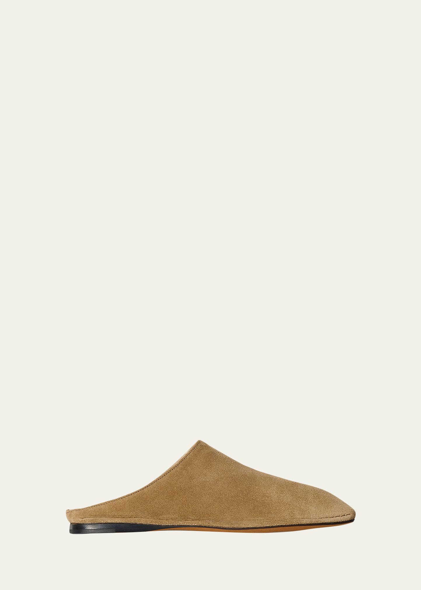 The Row Piper Suede Square-Toe Mules - Bergdorf Goodman