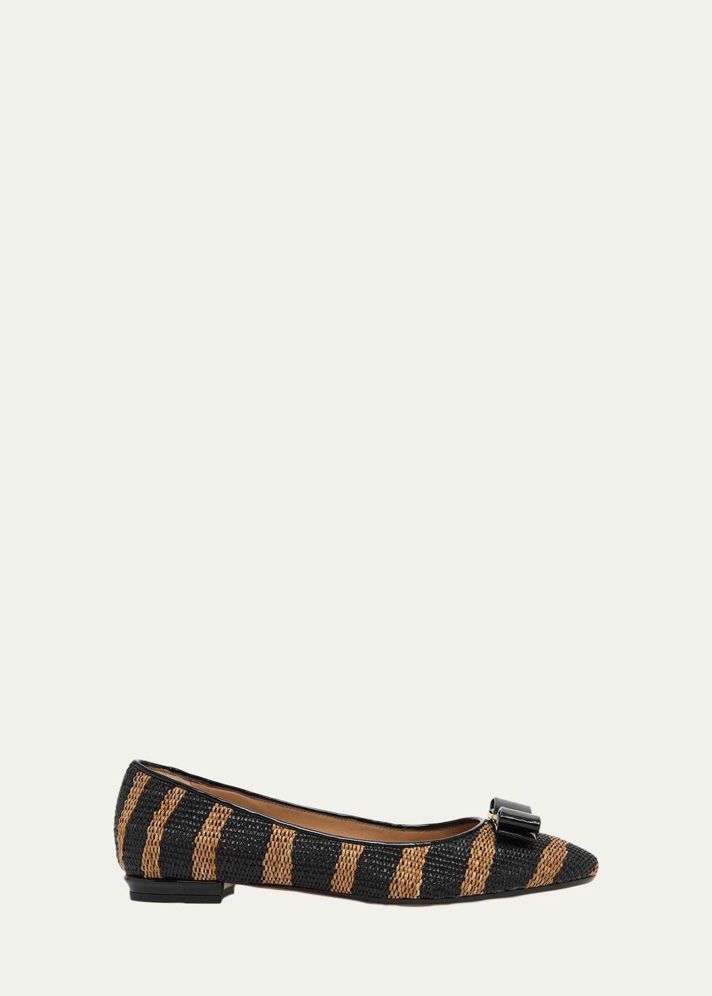 FERRAGAMO Varina Zebra-Printed Raffia Ballerina Flats - Bergdorf