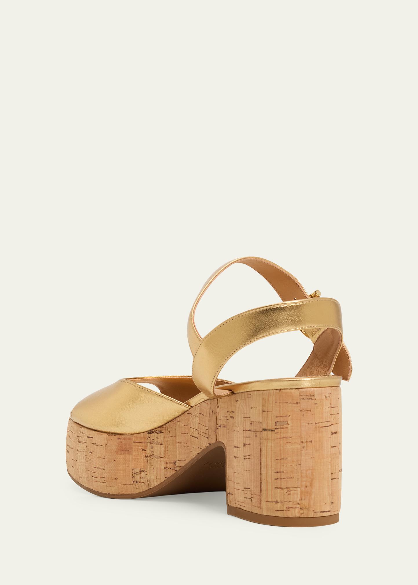 FERRAGAMO 75mm Nerea Metallic Leather Platform Sandals - Bergdorf