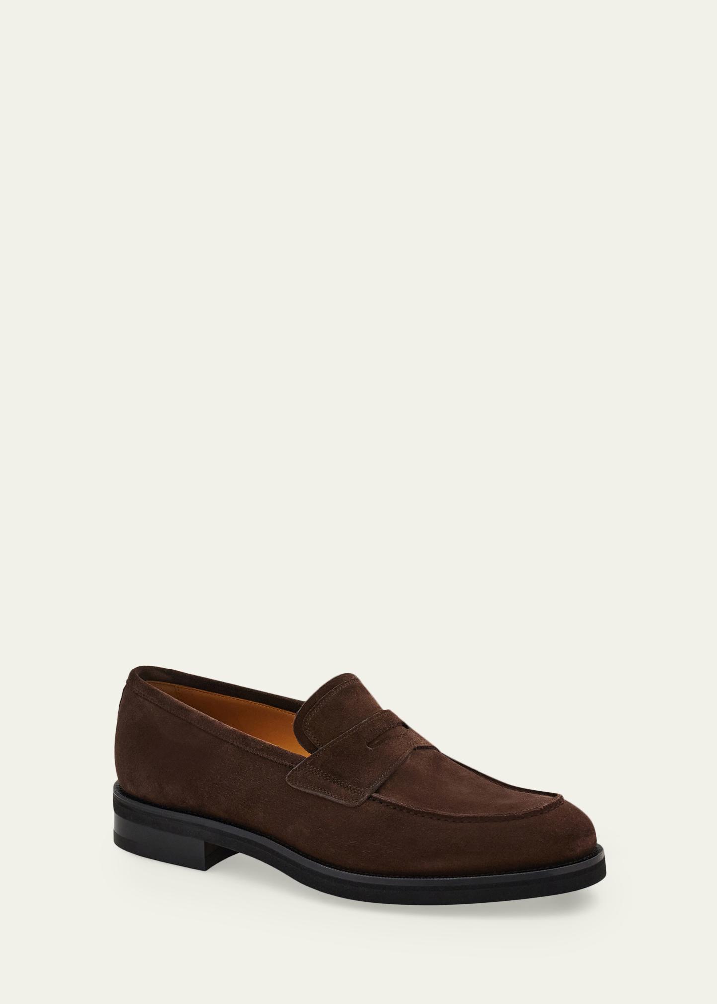 FERRAGAMO Men's Stefano Scratch-Resistant Suede Penny Loafers