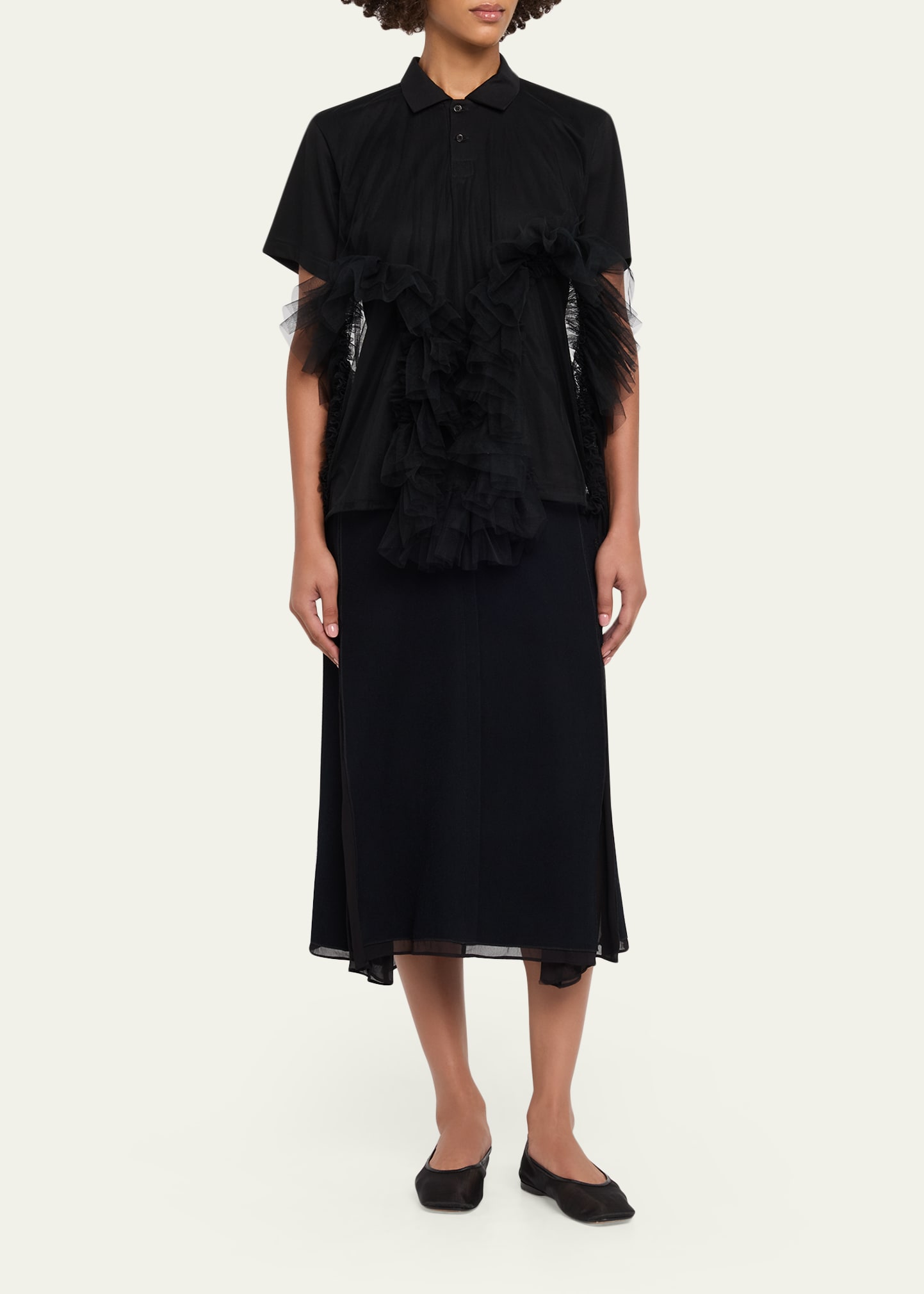 Noir Kei Ninomiya Tiered Tulle Polo Shirt - Bergdorf Goodman