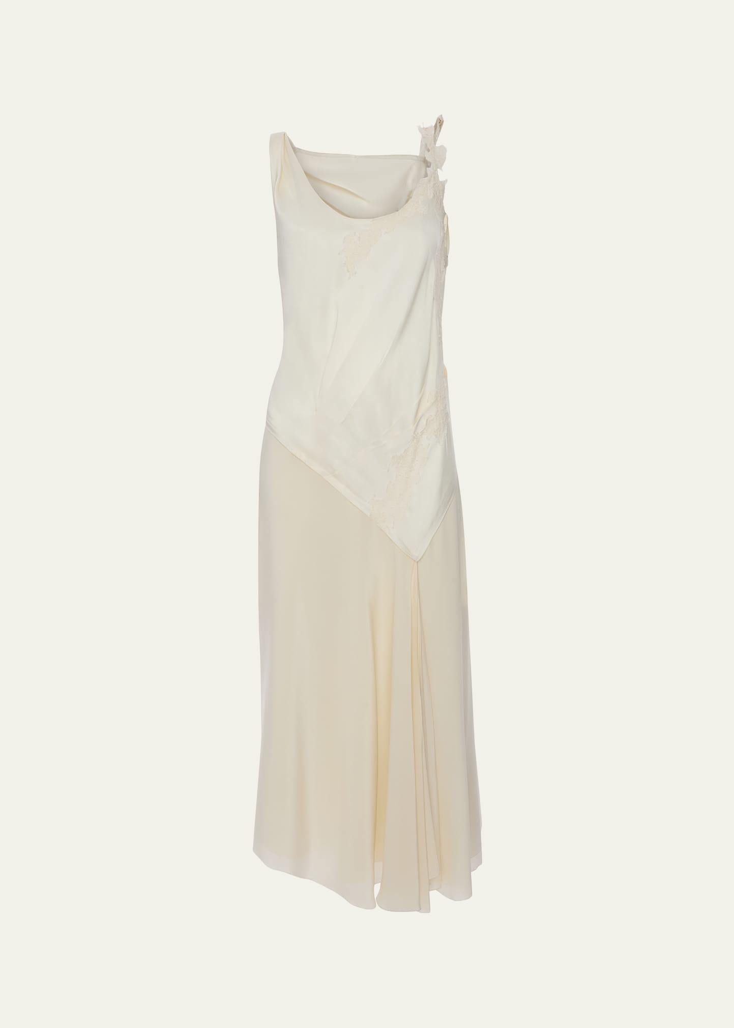 Victoria Beckham Asymmetric Lace-Trim Sleeveless Midi Dress, Ivory, Women's, 6, Cocktail & Party Wedding Guest Dresses Sleeveless Dresses