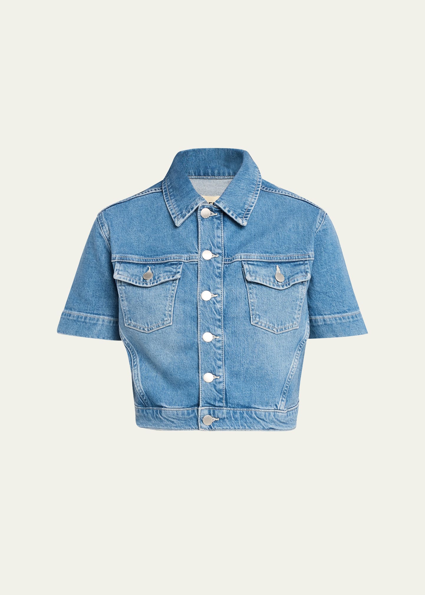 L'Agence Kirstie Cropped Short-Sleeve Denim Jacket - Bergdorf Goodman