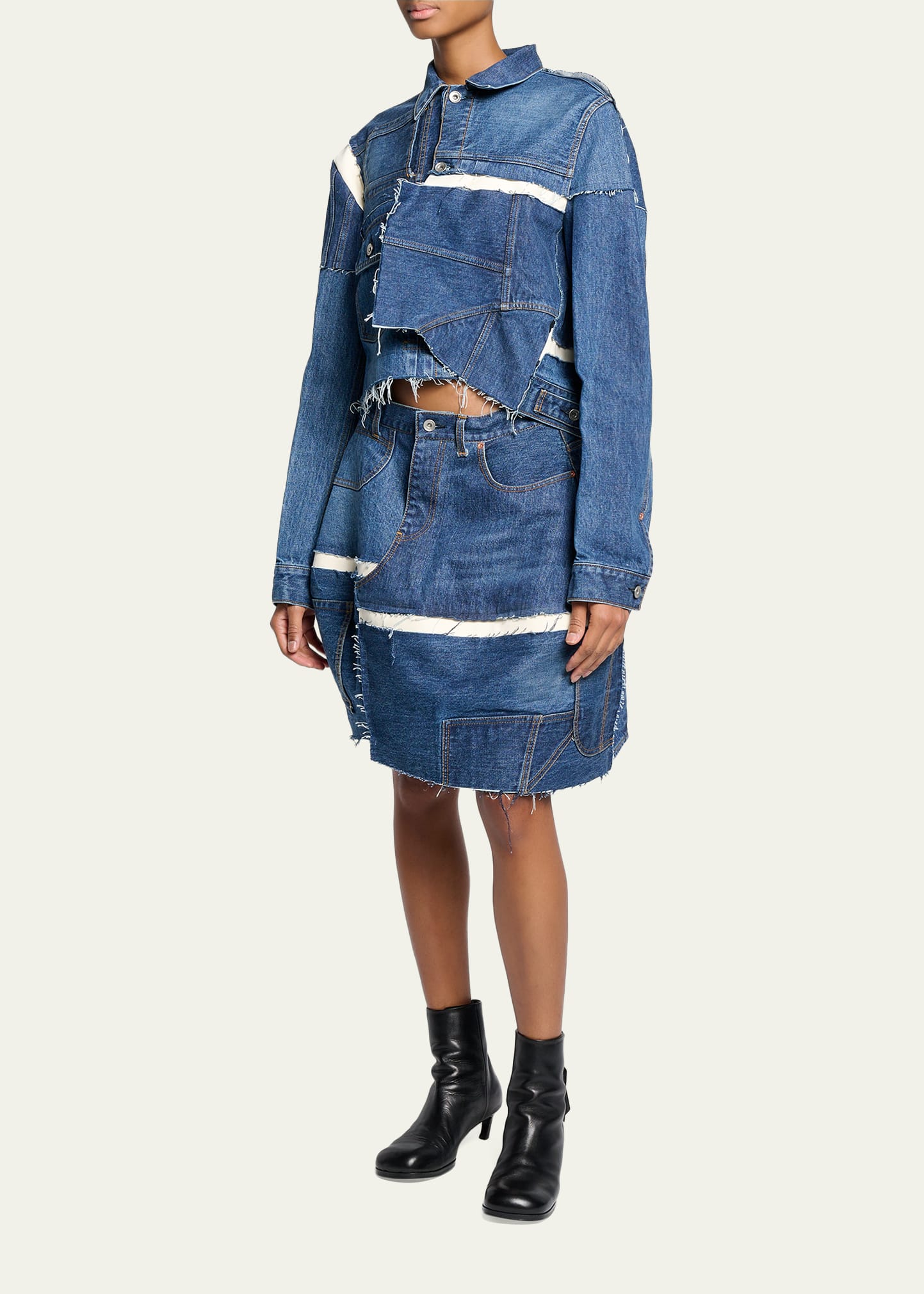 SACAI Reconstructed Crop Denim Jacket - Bergdorf Goodman
