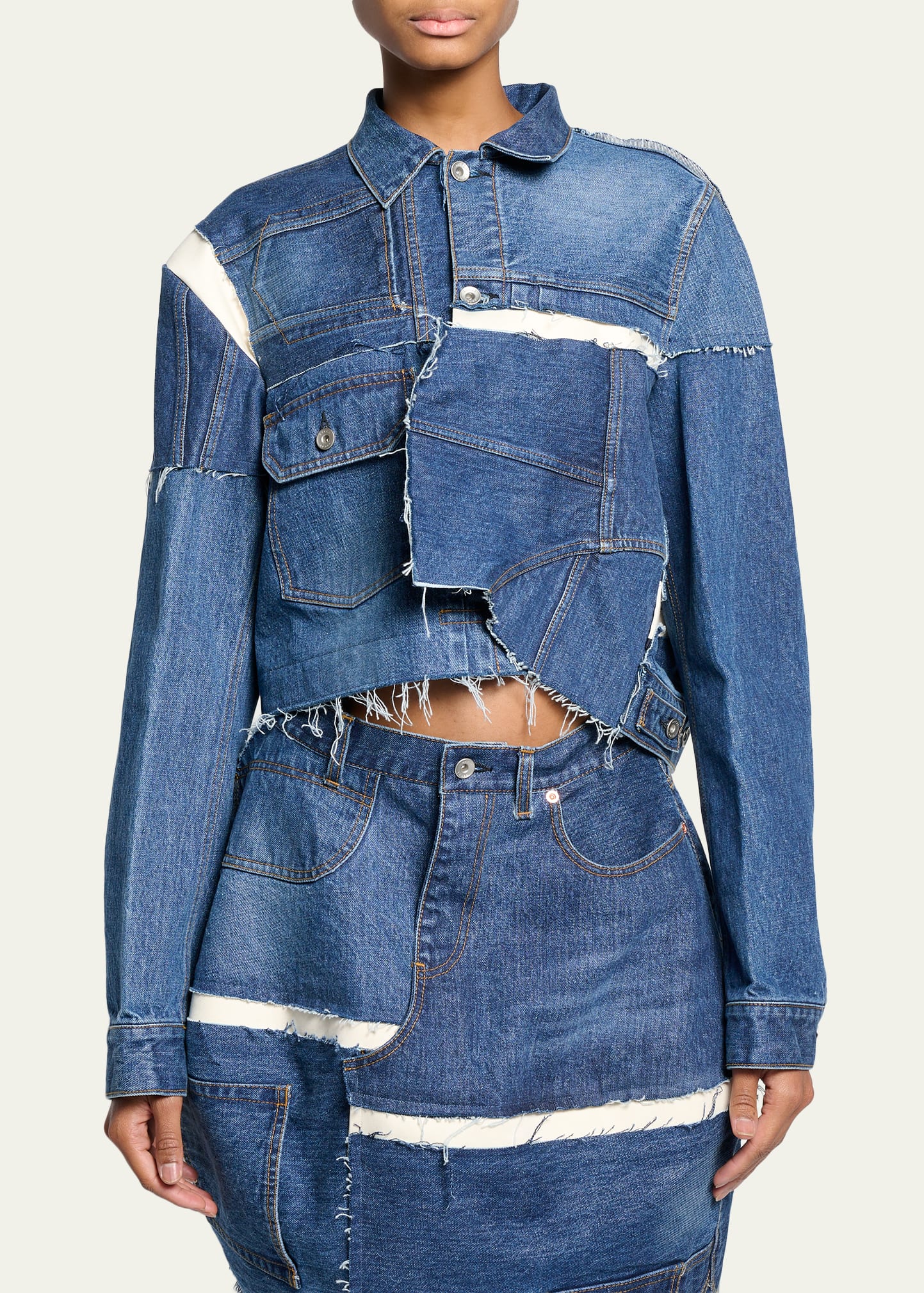 sacai Reconstructed Crop Denim Jacket - Bergdorf Goodman