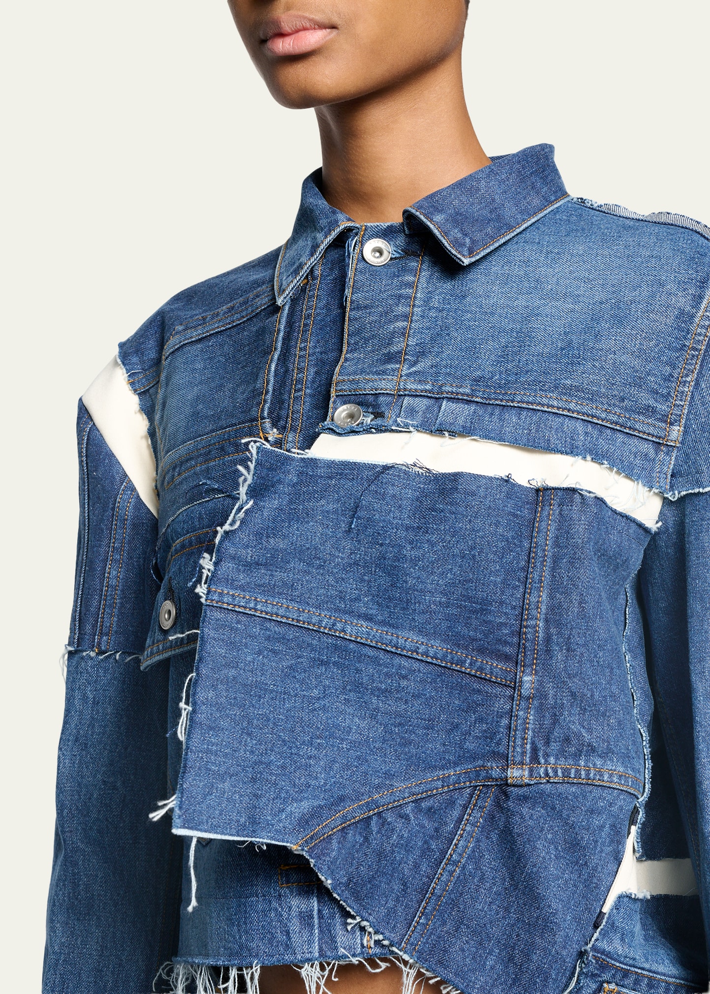 SACAI Reconstructed Crop Denim Jacket - Bergdorf Goodman