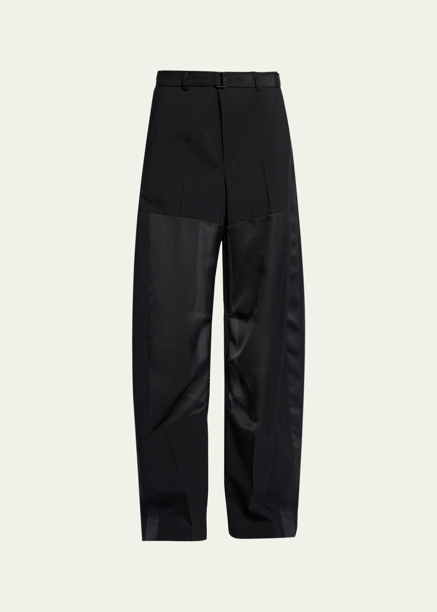 SACAI Patchwork Wool Wide-Leg Pants With Belt - Bergdorf Goodman