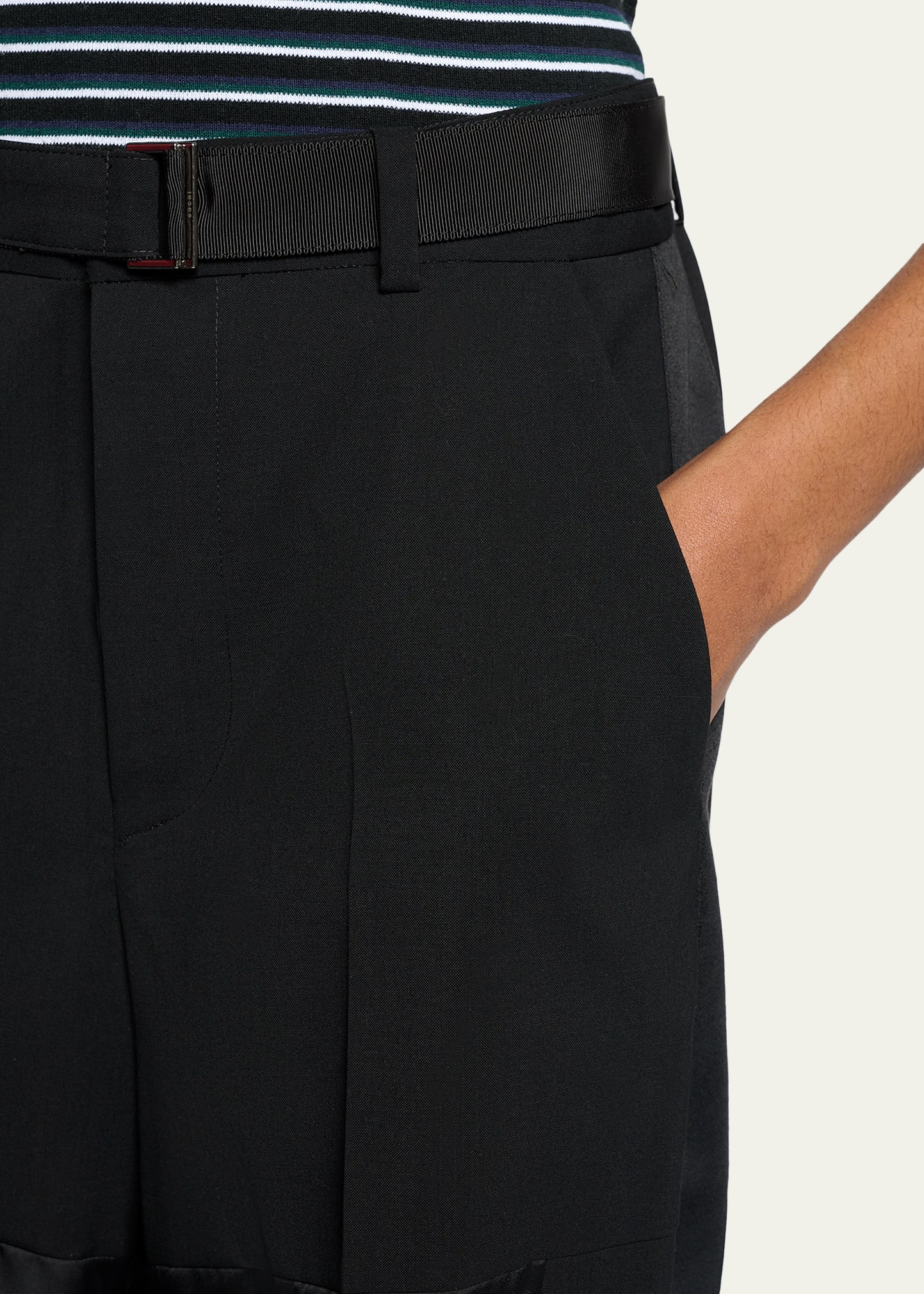 SACAI Patchwork Wool Wide-Leg Pants With Belt - Bergdorf Goodman
