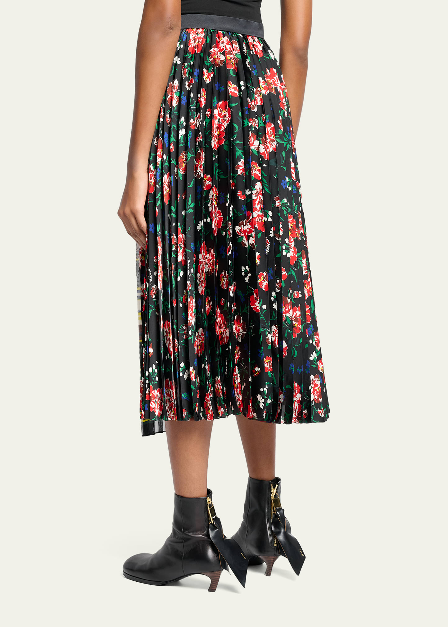 SACAI Mixed-Print Pleated Midi Skirt - Bergdorf Goodman