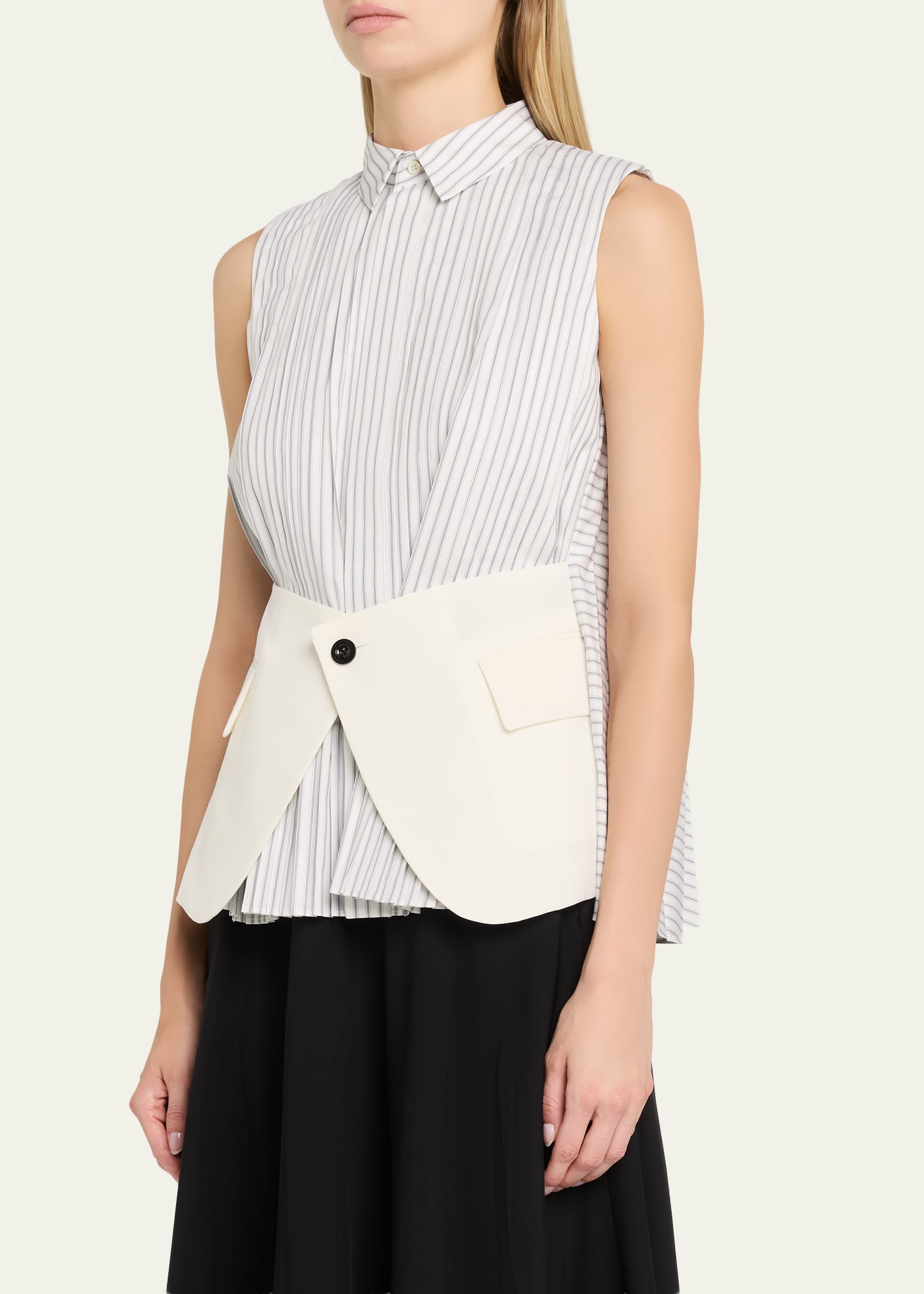 SACAI Striped Poplin x Wool Suiting Panel Sleeveless Shirt