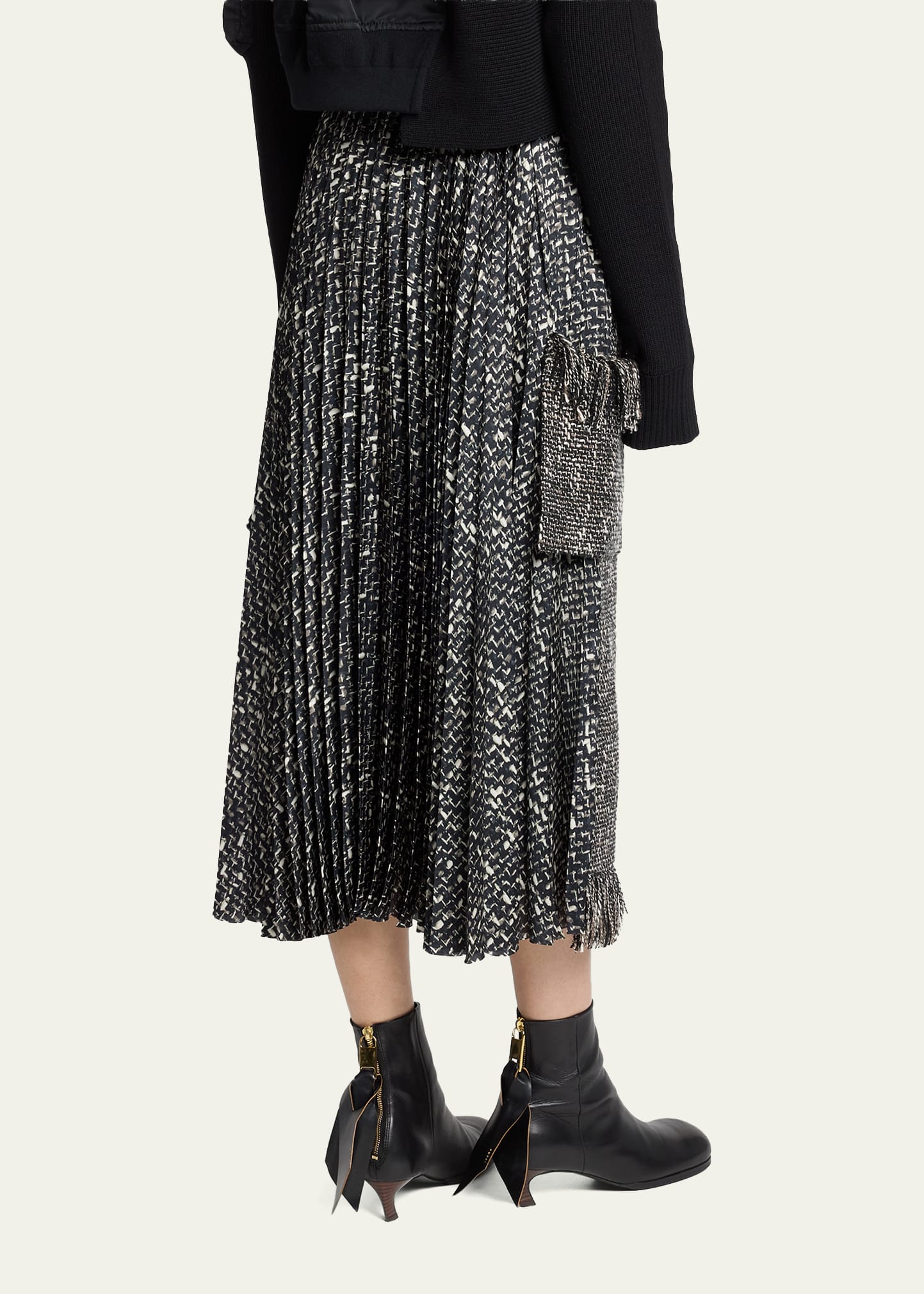 美品sacai beltedsleeveblouse SACAI Mixed-Media Tweed Belted Midi Skirt - Bergdorf Goodman
