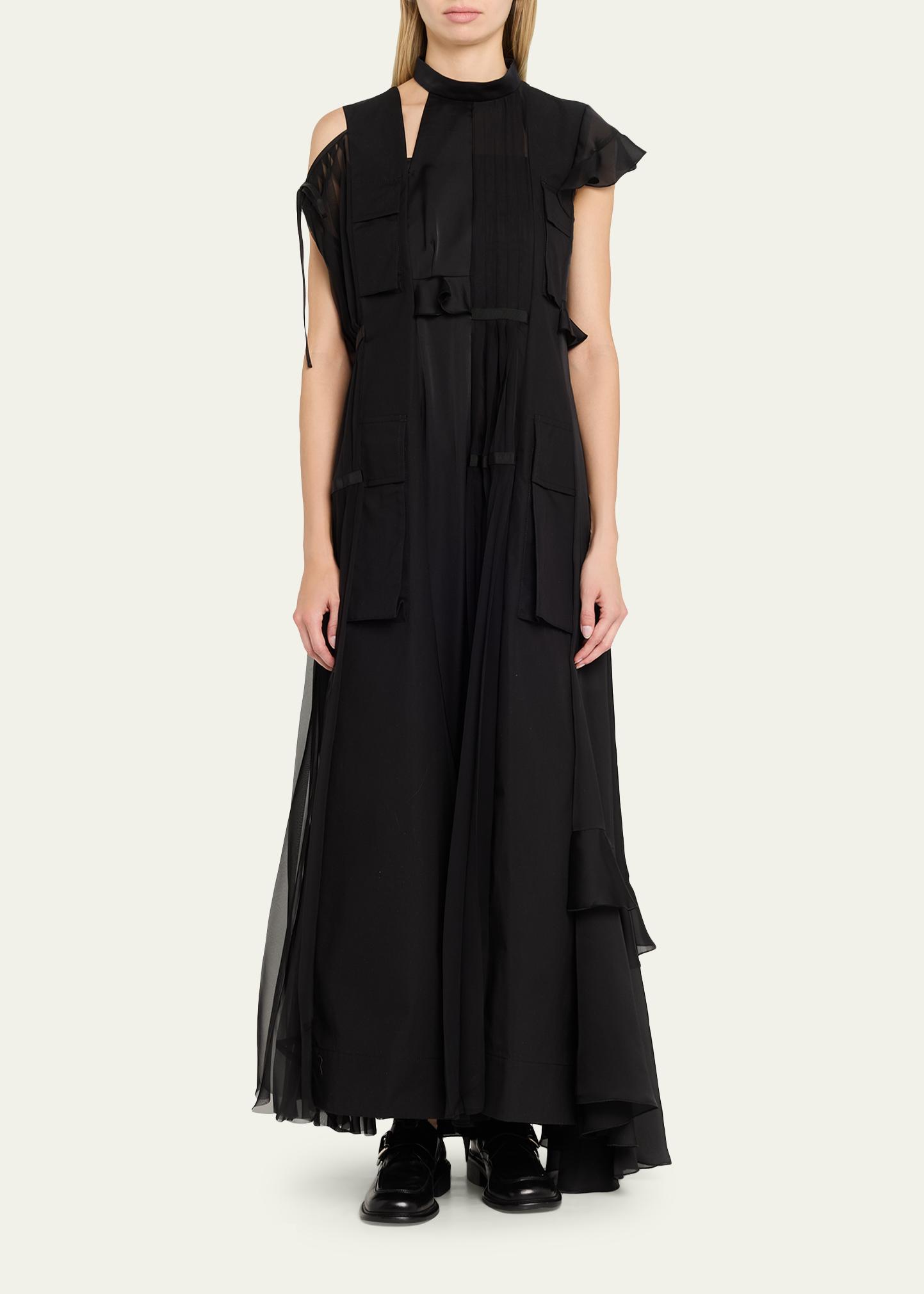 あ*こ様 sacai 22SS Suiting Mix Dress sacai Mixed-Media Tiered Cap-Sleeve Maxi Dress - Bergdorf Goodman