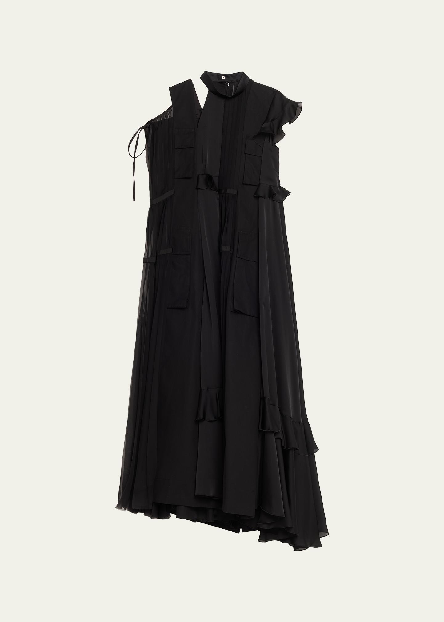 sacai Mixed-Media Tiered Cap-Sleeve Maxi Dress - Bergdorf Goodman
