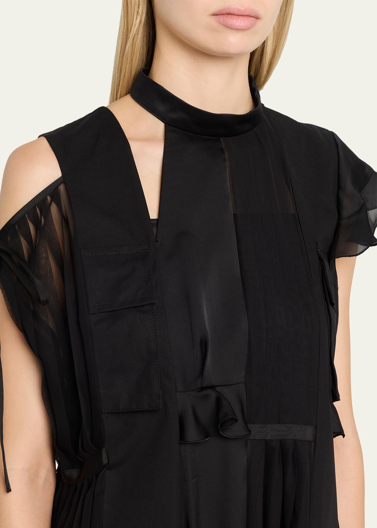sacai Mixed-Media Tiered Cap-Sleeve Maxi Dress - Bergdorf Goodman