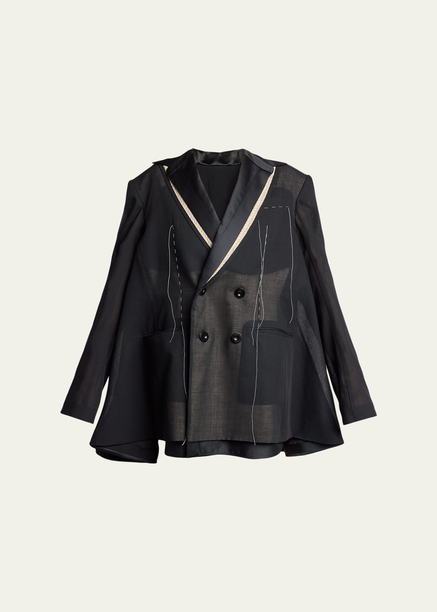 SACAI Deconstructed Wool Organza Double-Breasted Jacket - Bergdorf