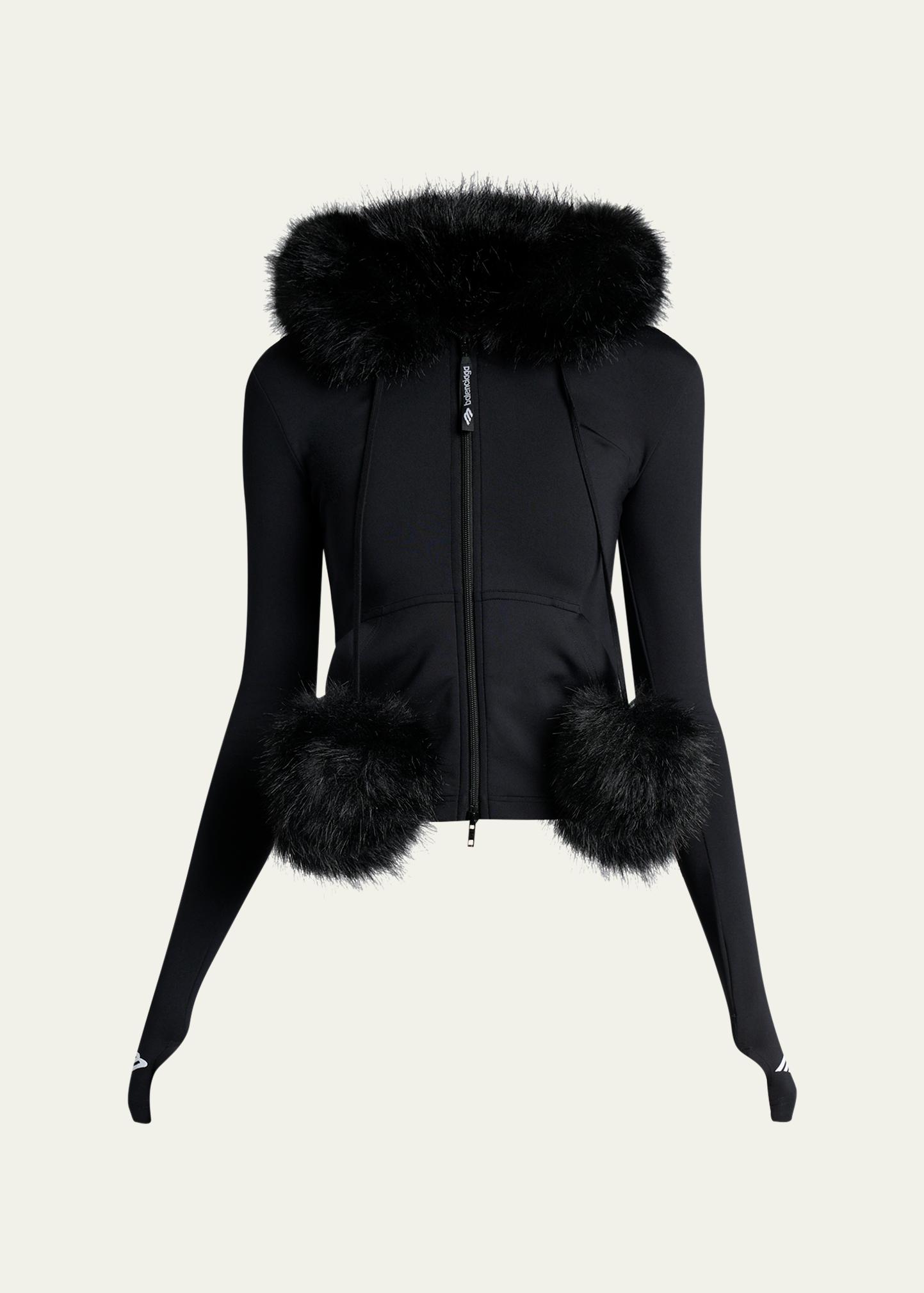 Balenciaga Fluffy Zip-Up Hoodie with Faux Fur - Bergdorf Goodman