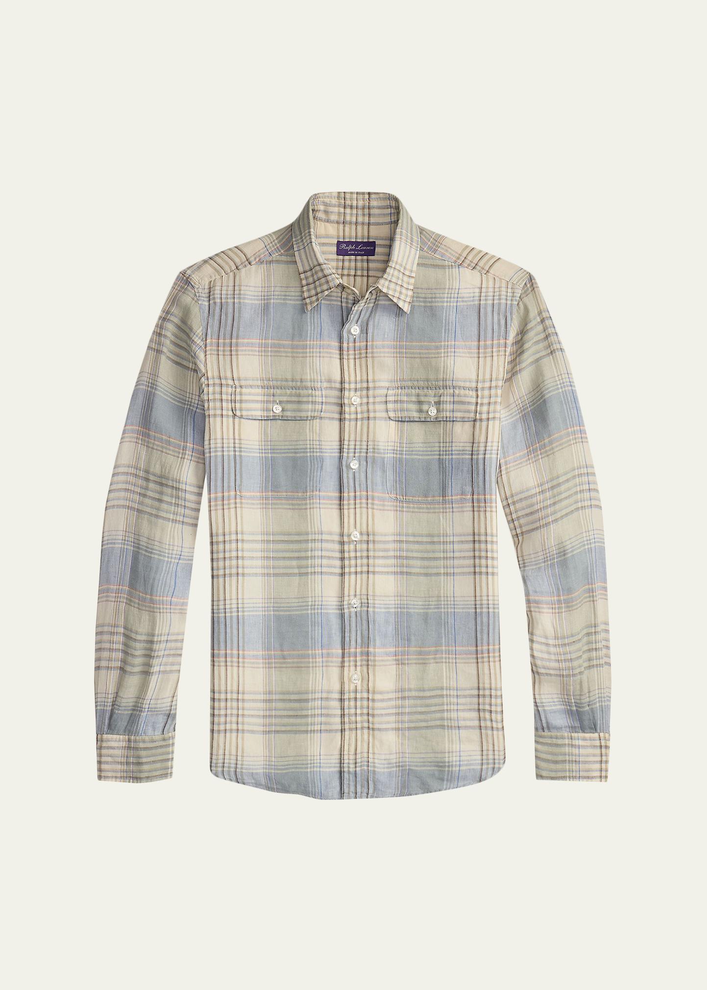 Ralph Lauren Purple Label Plaid Linen Shirt - Bergdorf Goodman