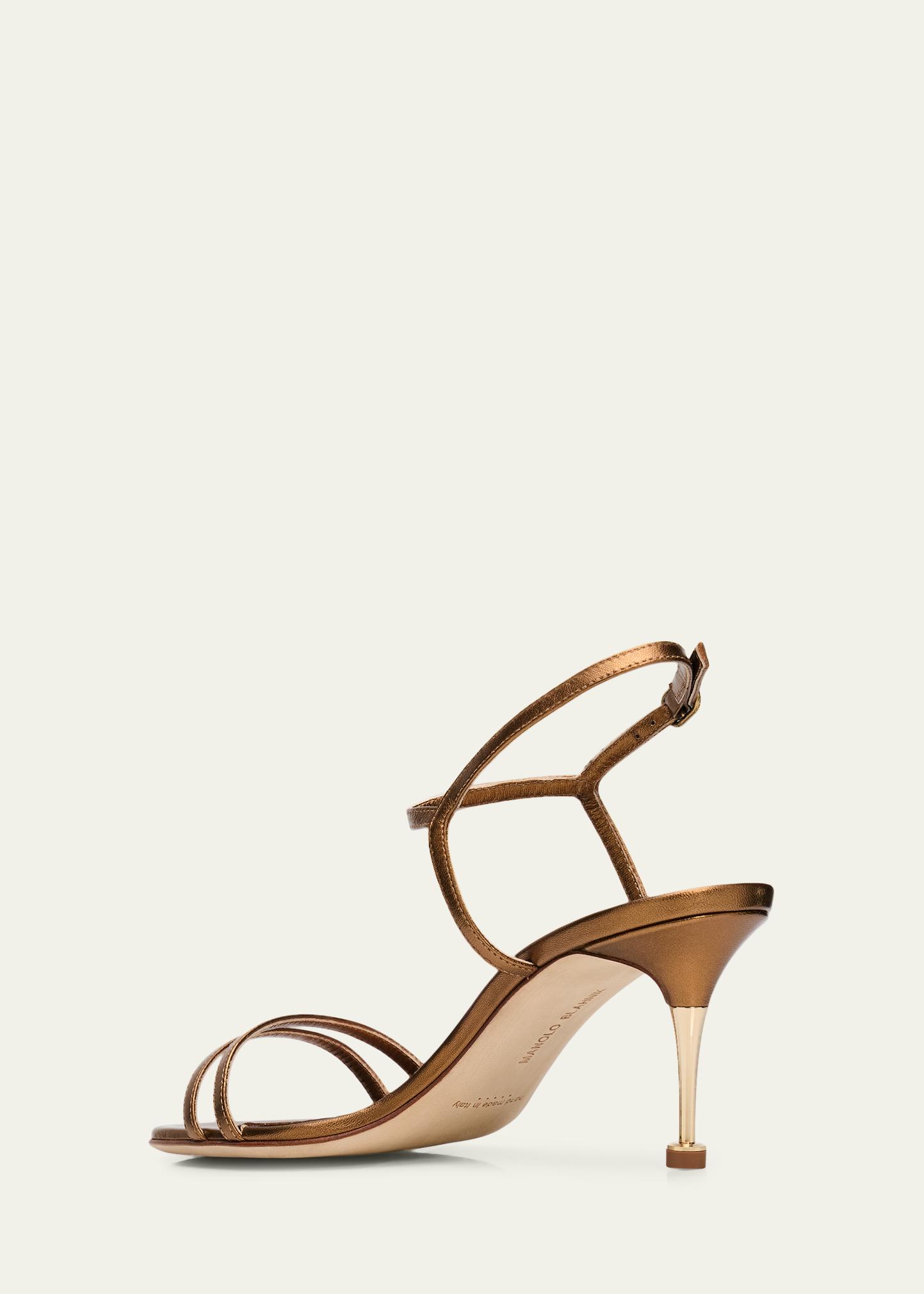 Manolo Blahnik 70mm Ciagalo Metallic Leather Ankle-Strap Sandals 