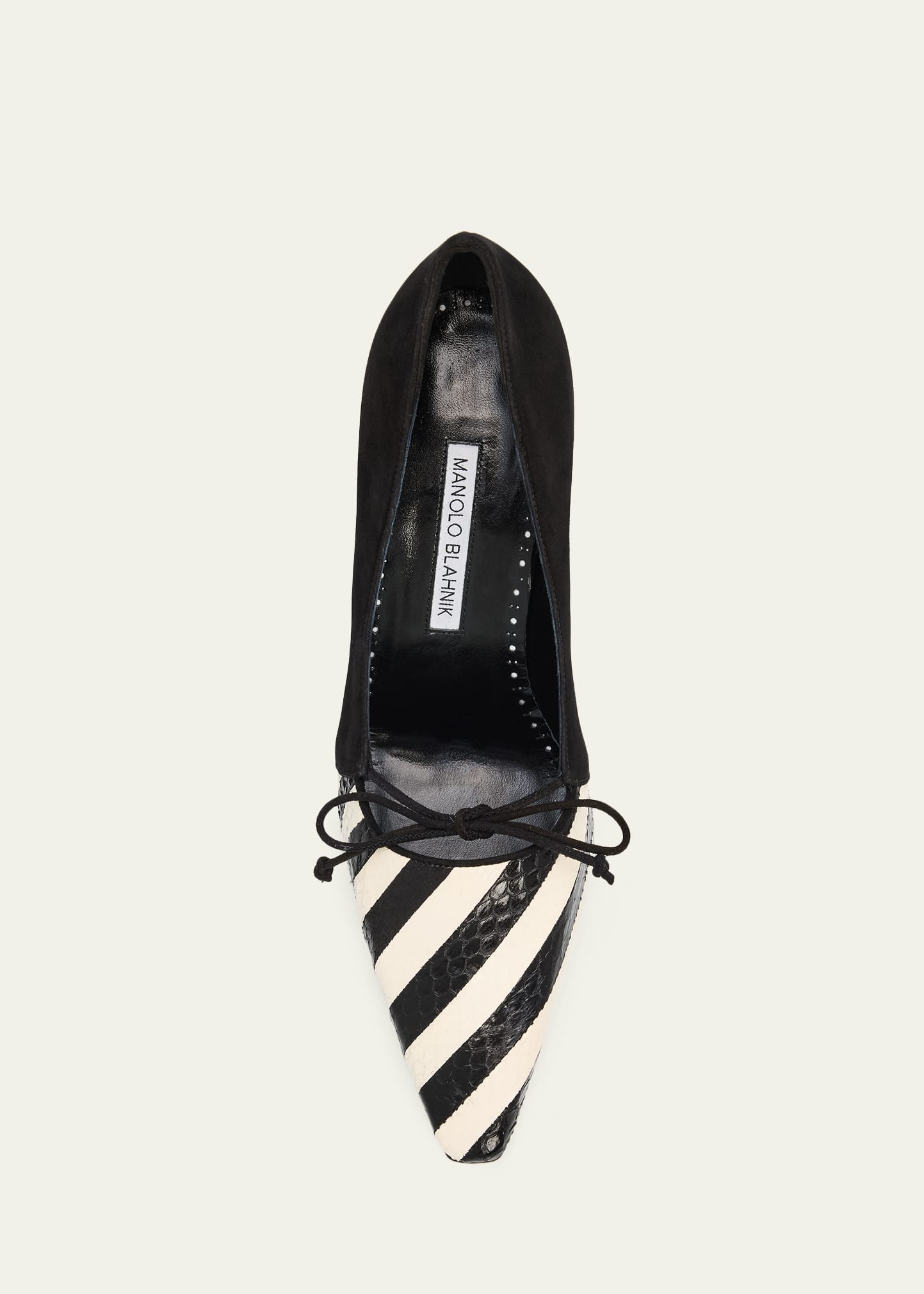 Manolo Blahnik 90mm Trillo Striped Python and Suede Pumps
