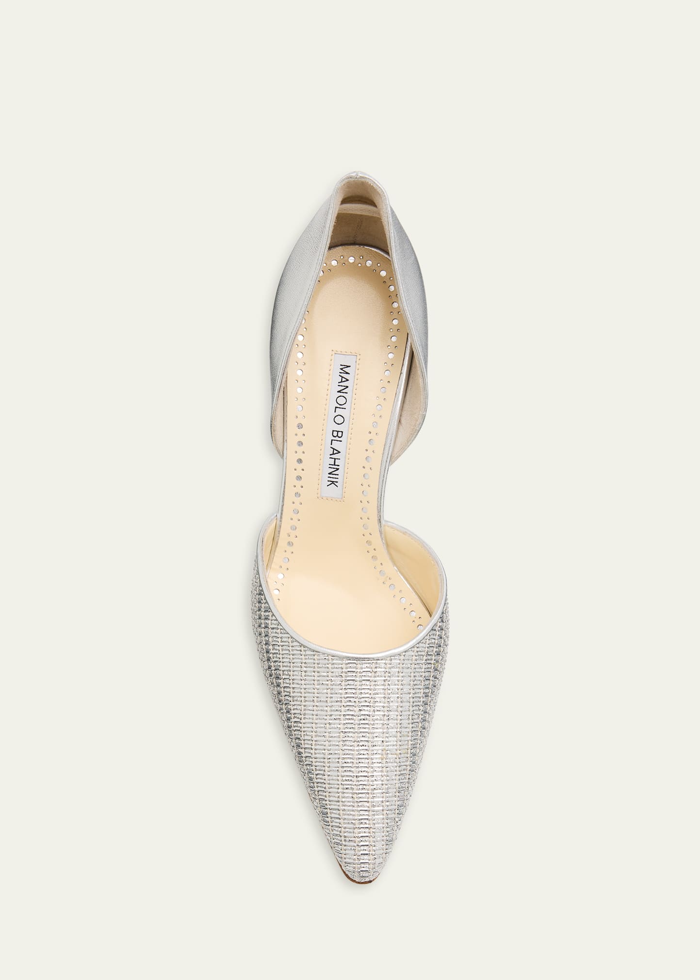 Manolo Blahnik 70mm Taylerbinu Woven Metallic Leather Pumps