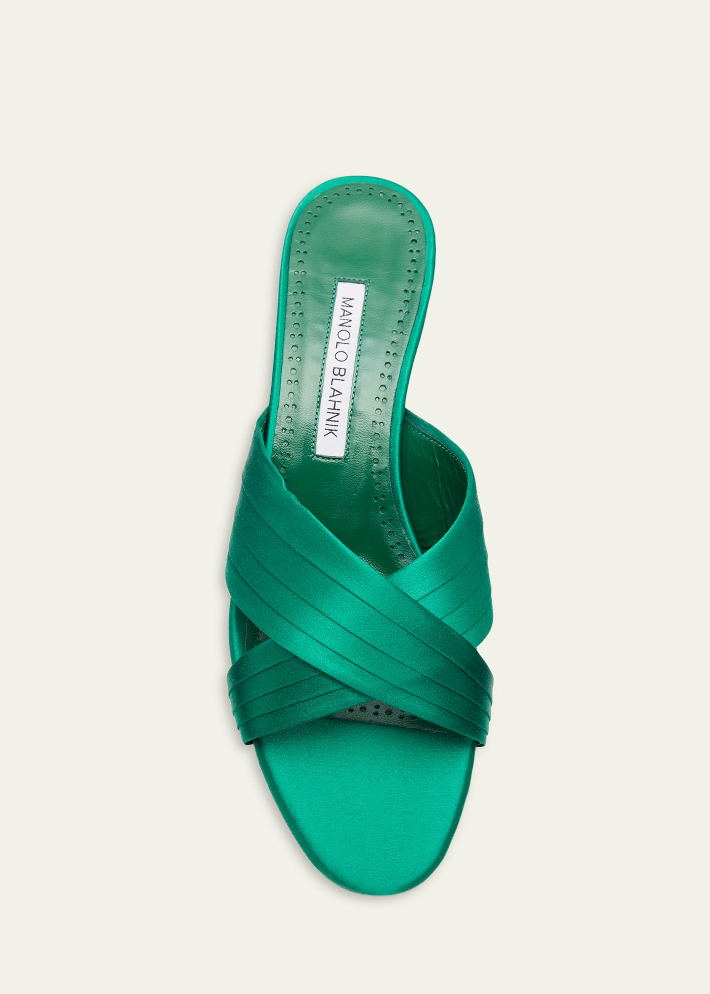 Manolo Blahnik Vieramul Pleated Satin Kitten-Heel Mule Sandals