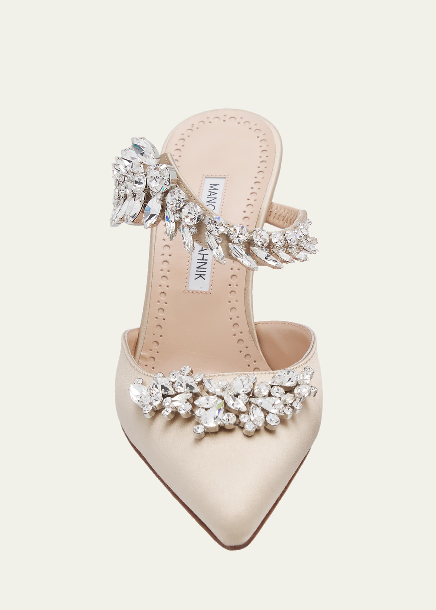 Manolo Blahnik 90mm Lurum Embellished Satin Mule Pumps - Bergdorf