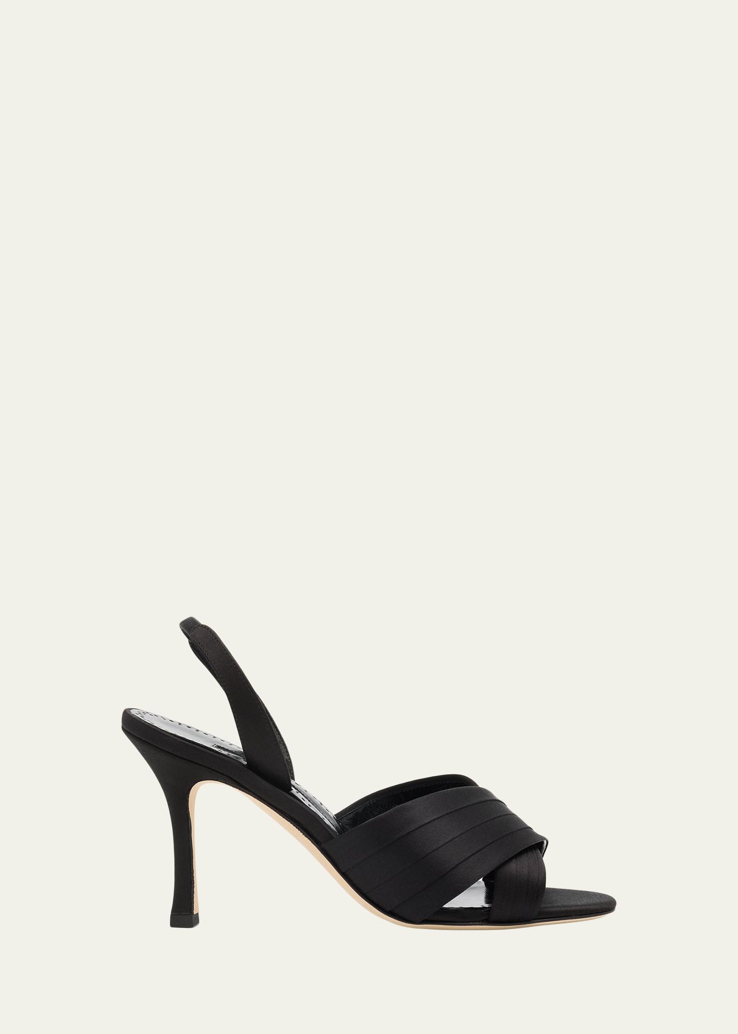 【新品未使用】MANOLO BLAHNIK LIGRA ブラック 39 Manolo Blahnik 90mm Viera Satin Sandals - Bergdorf Goodman