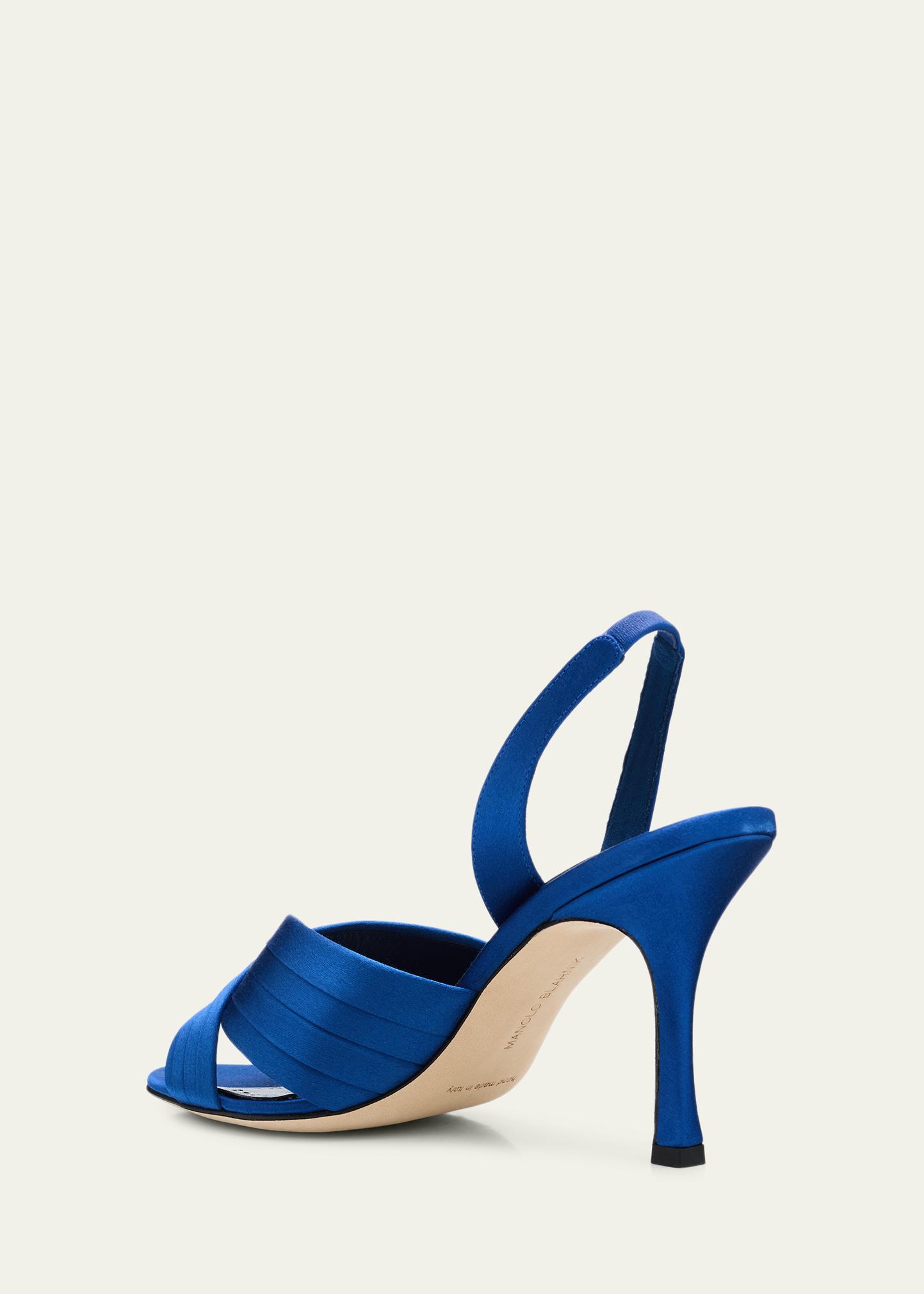 Manolo Blahnik 90mm Vierasan Pleated Satin Sandals - Bergdorf Goodman