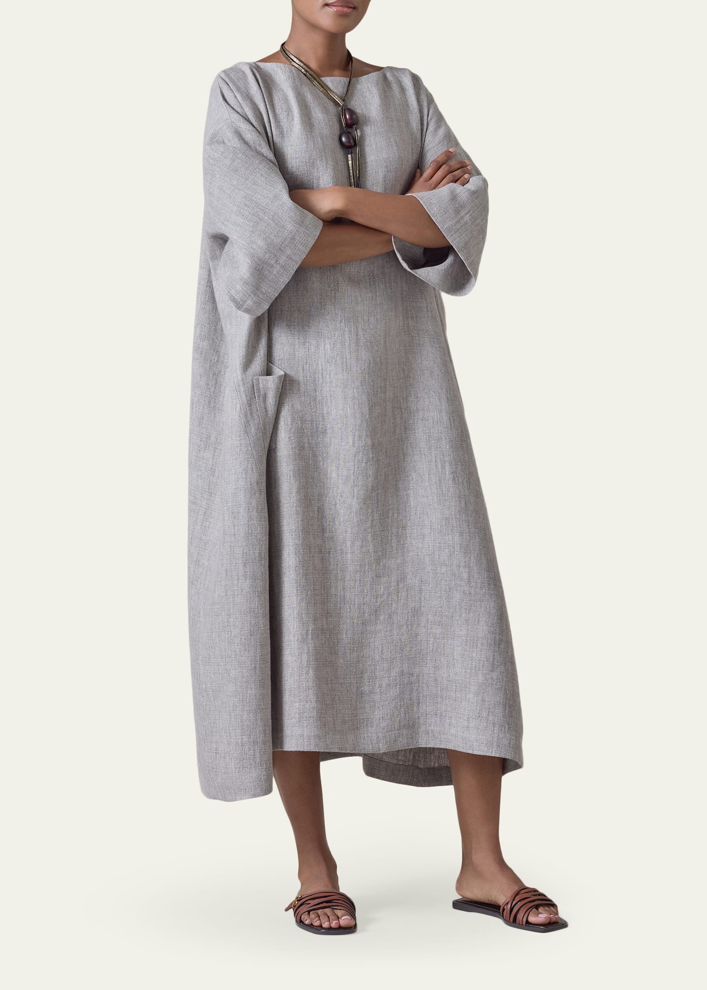 Eskandar Heavyweight Delave Linen Angle-To-Front Side Seam Scoop