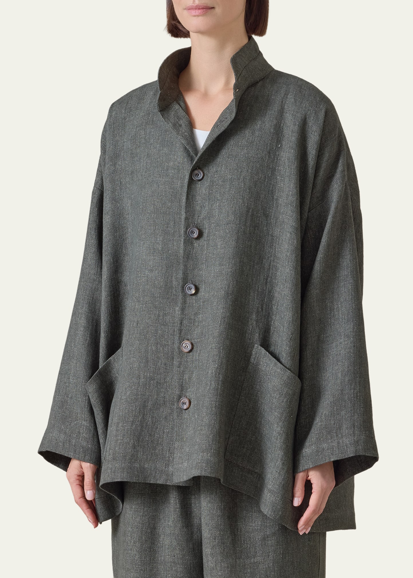 Eskandar Heavyweight Delave Linen Angle-To-Front Double Stand