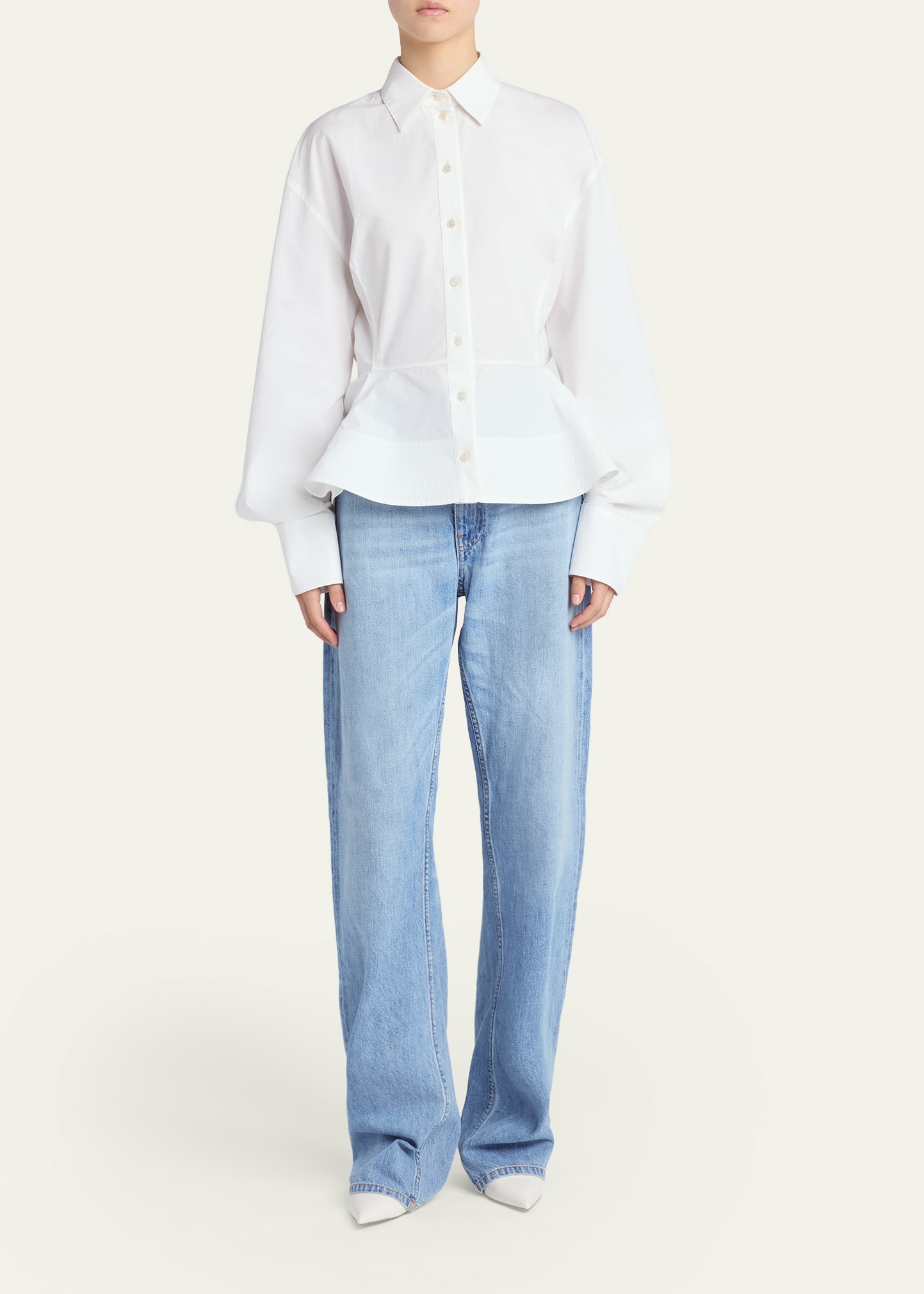 Stella McCartney Cotton Poplin Button-Front Peplum Shirt