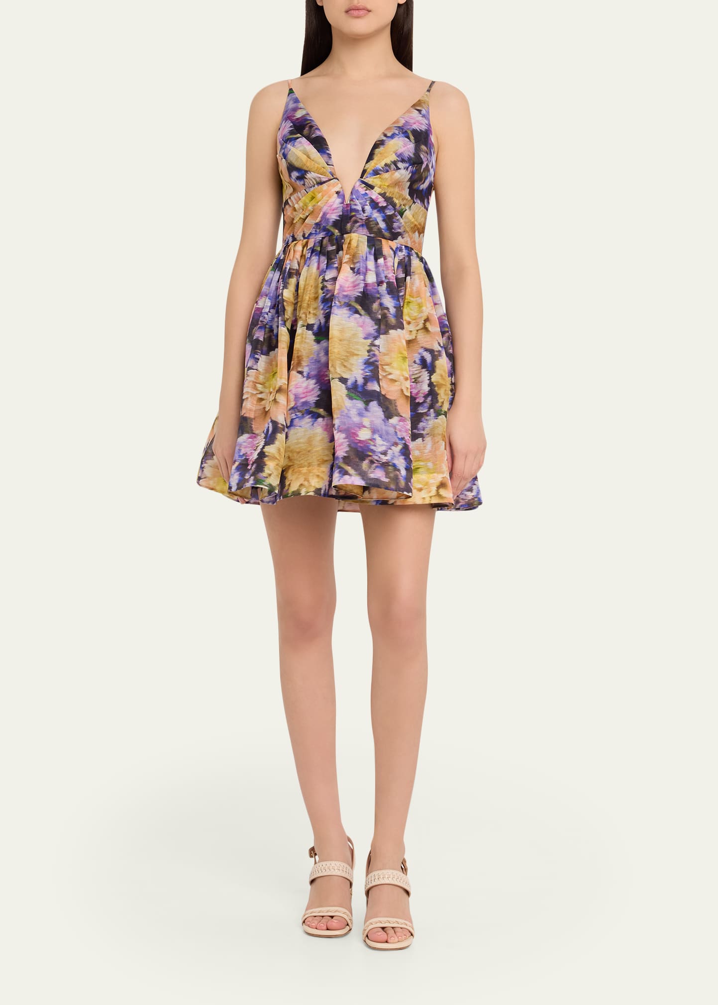 Zimmermann Luna V-Neck Mini Dress - Bergdorf Goodman