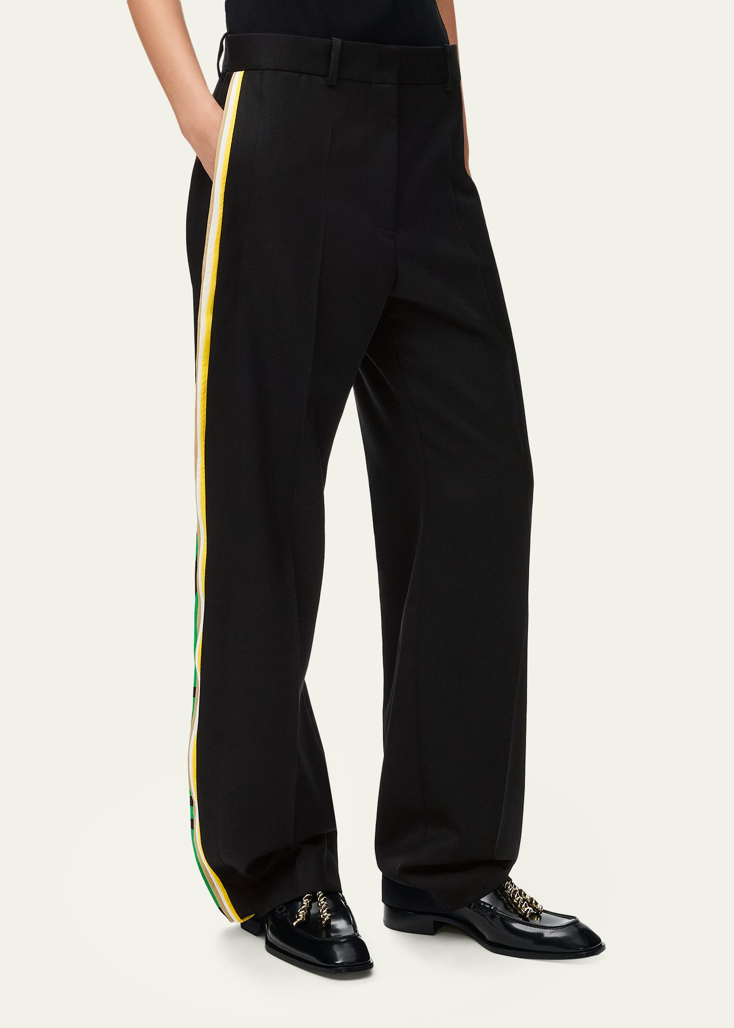 LOEWE ストライプデザイン ブラックレギンス Loewe Layered Side-Stripe Straight-Leg Trousers - Bergdorf Goodman