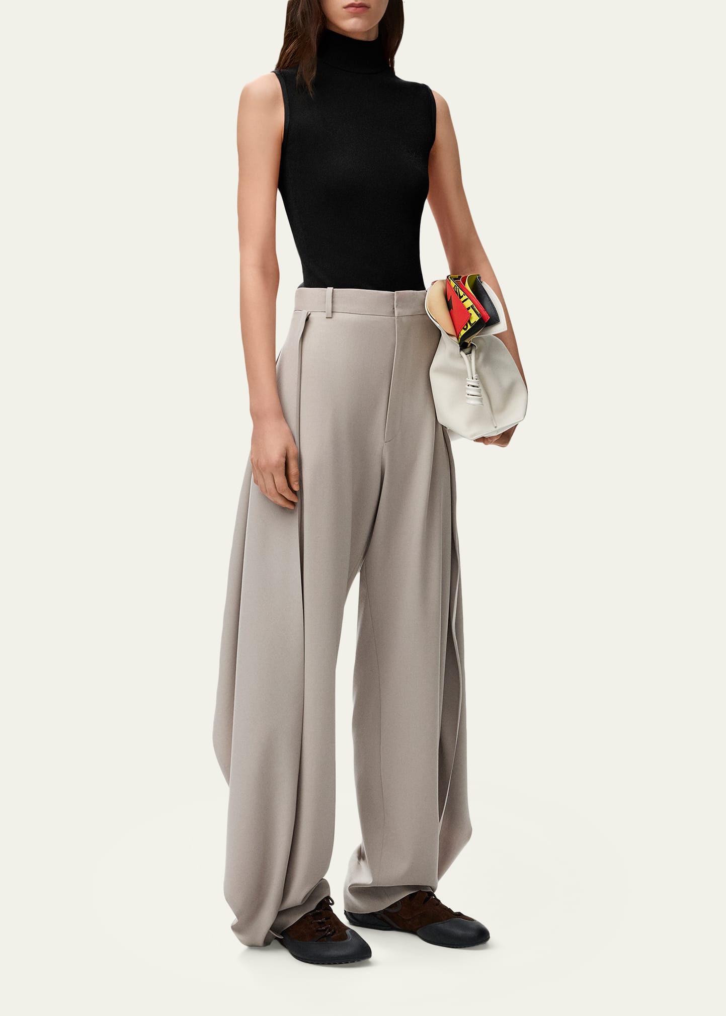 Loewe Pleated Wool Wide-Leg Trousers - Bergdorf Goodman