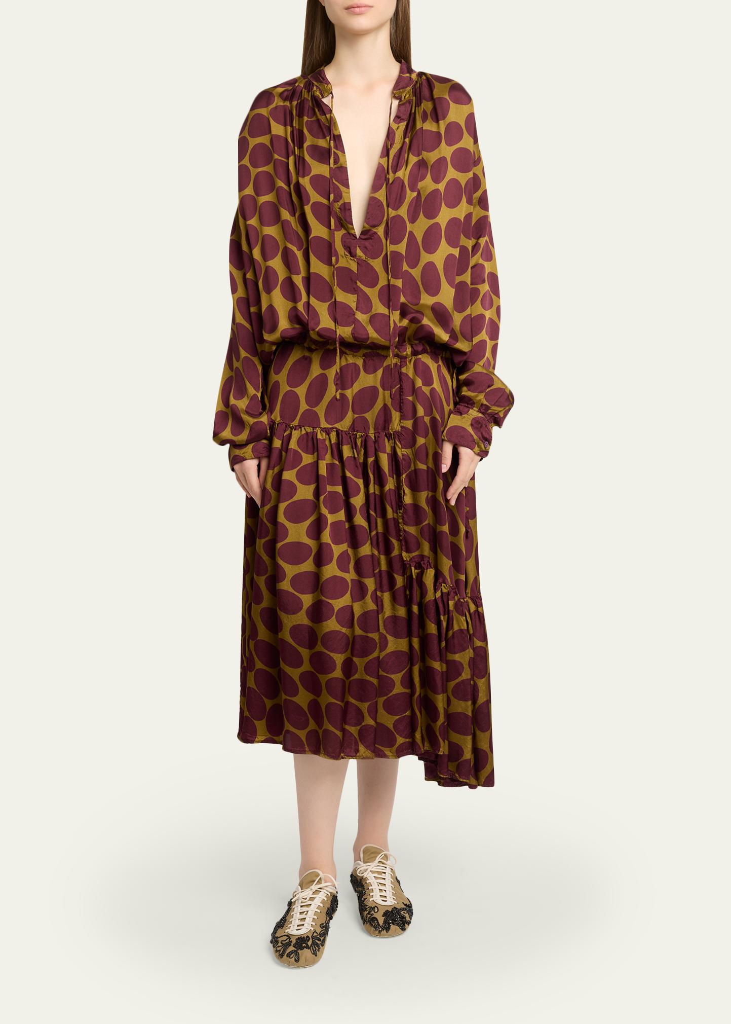 Dries Van Noten Denvo Tiered Polka-Dot Midi Dress - Bergdorf Goodman