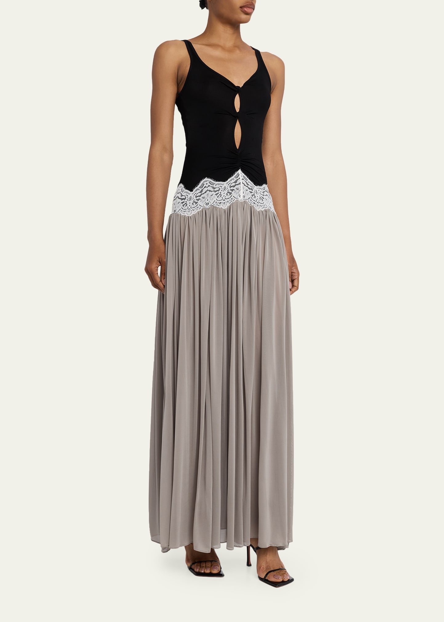 Christopher Esber Verner Open-Twist Pleated Lace-Trim Jersey Maxi