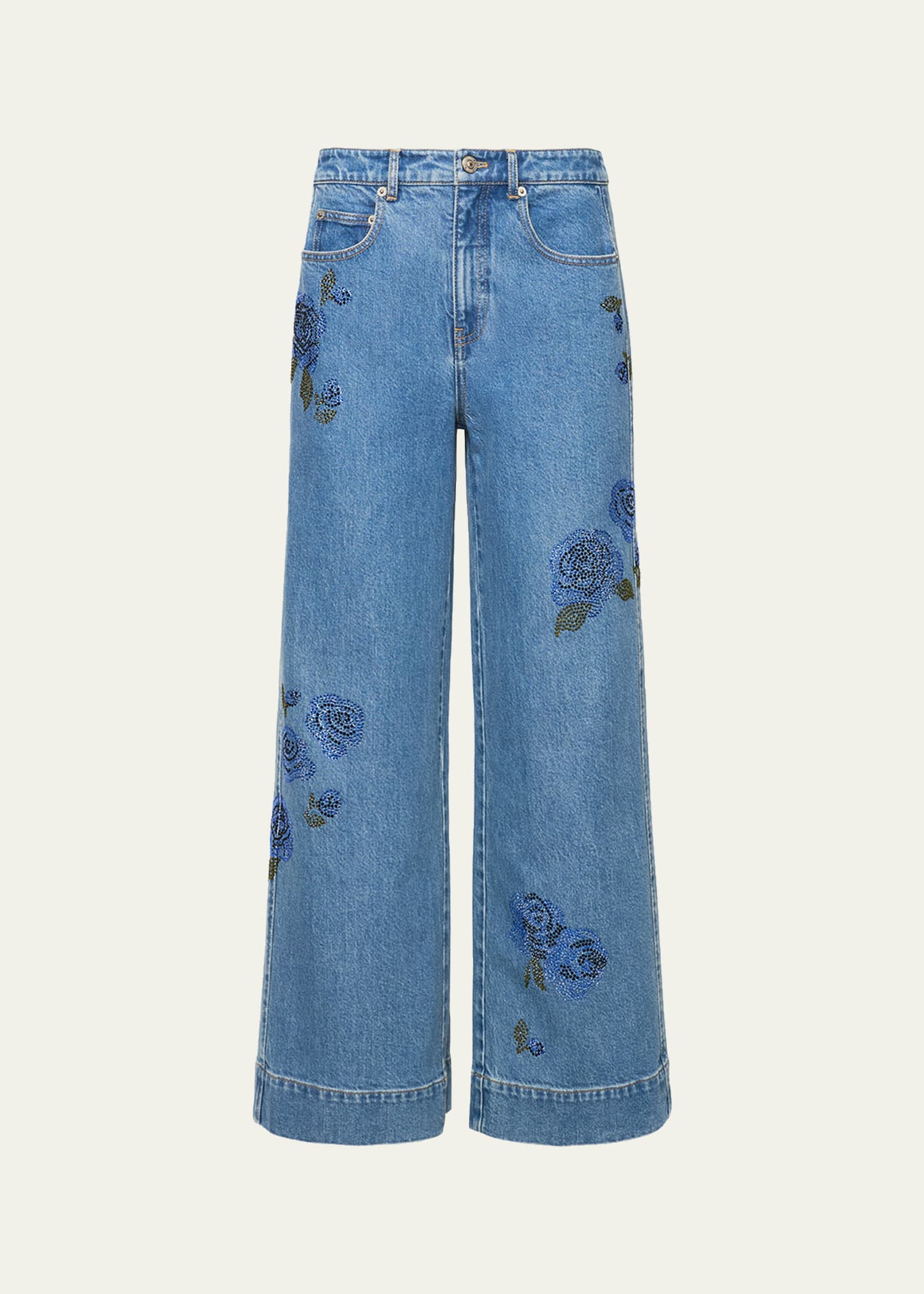Cinq a Sept Betsy Wide-Leg Heatset Roses Jeans - Bergdorf Goodman