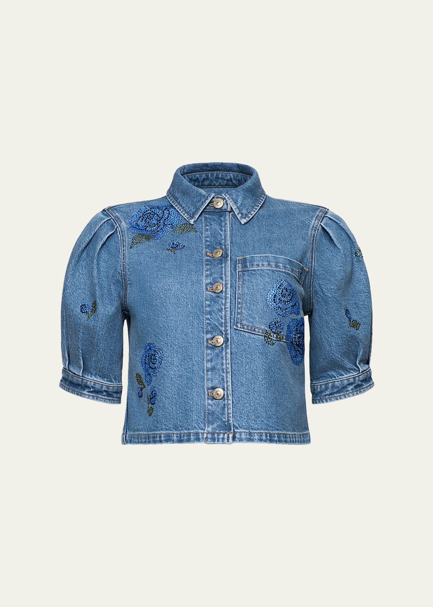 Cinq a Sept Cropped Heatset Roses Denim Jacket - Bergdorf Goodman