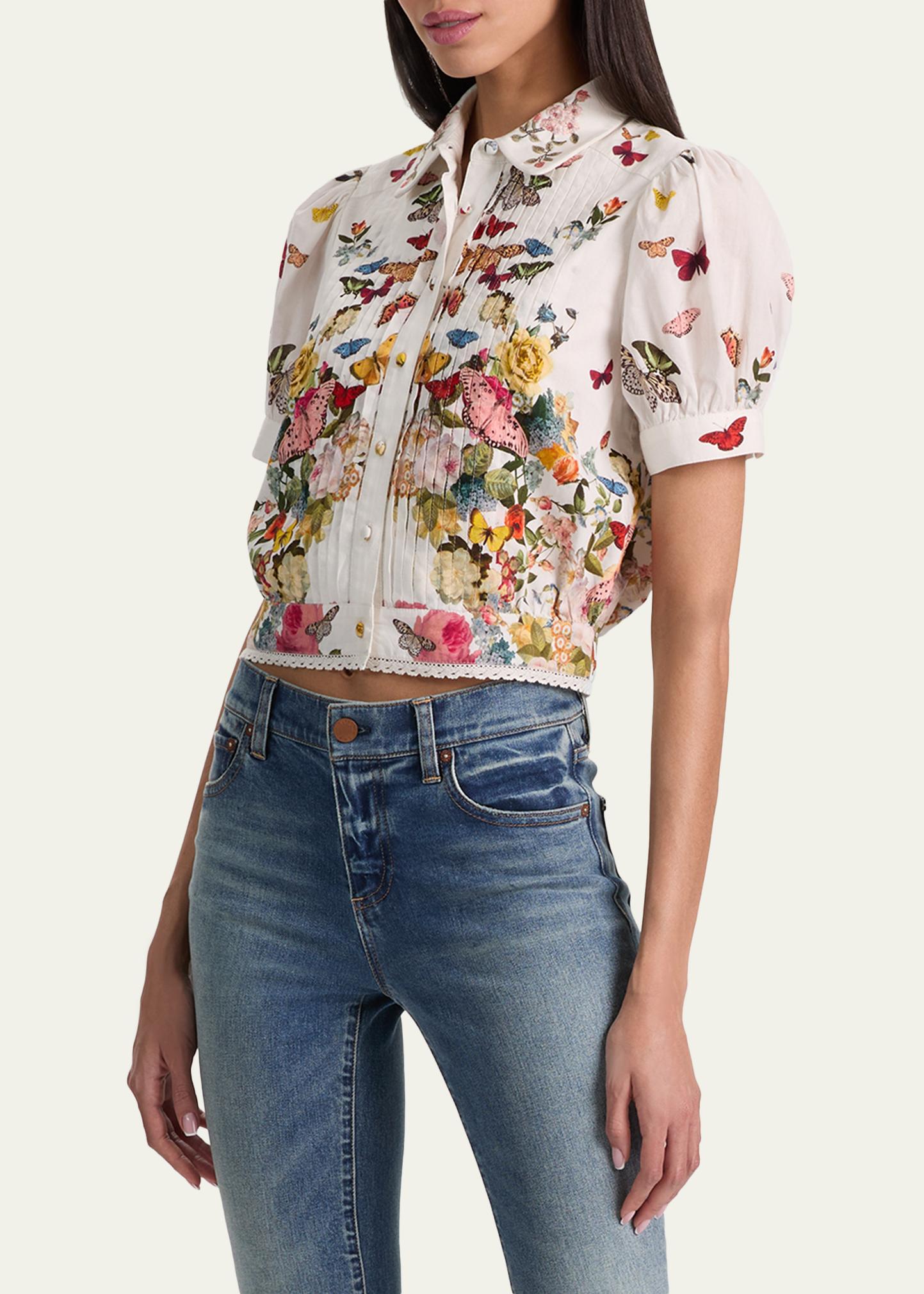 ALICE + OLIVIA Rosie Embroidered Puff-Sleeve Shirt - Bergdorf Goodman display picture 1
