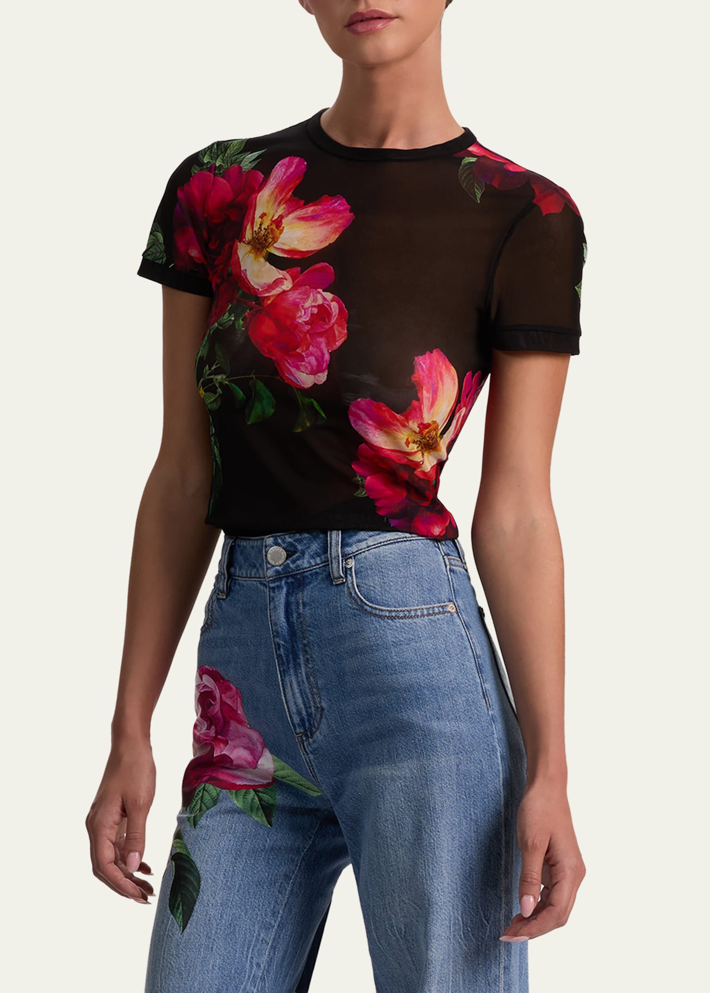 ALICE + OLIVIA Tess Mesh Crewneck Tee - Bergdorf Goodman