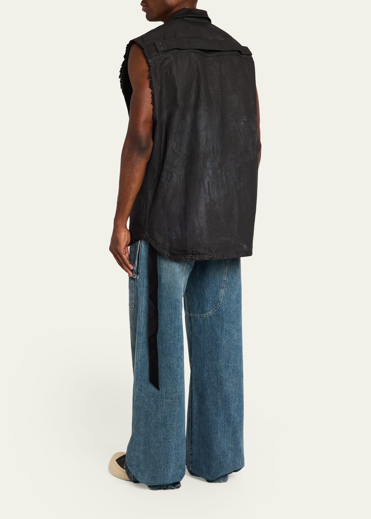 DRKSHDW RICK OWENS Men's Distressed Black Denim Button-Front Vest