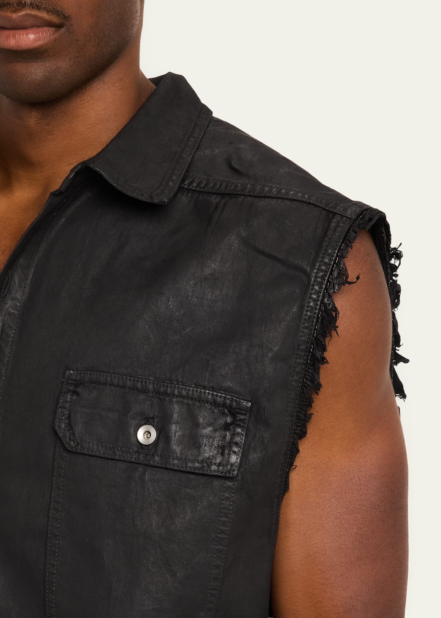 DRKSHDW RICK OWENS Men's Distressed Black Denim Button-Front Vest